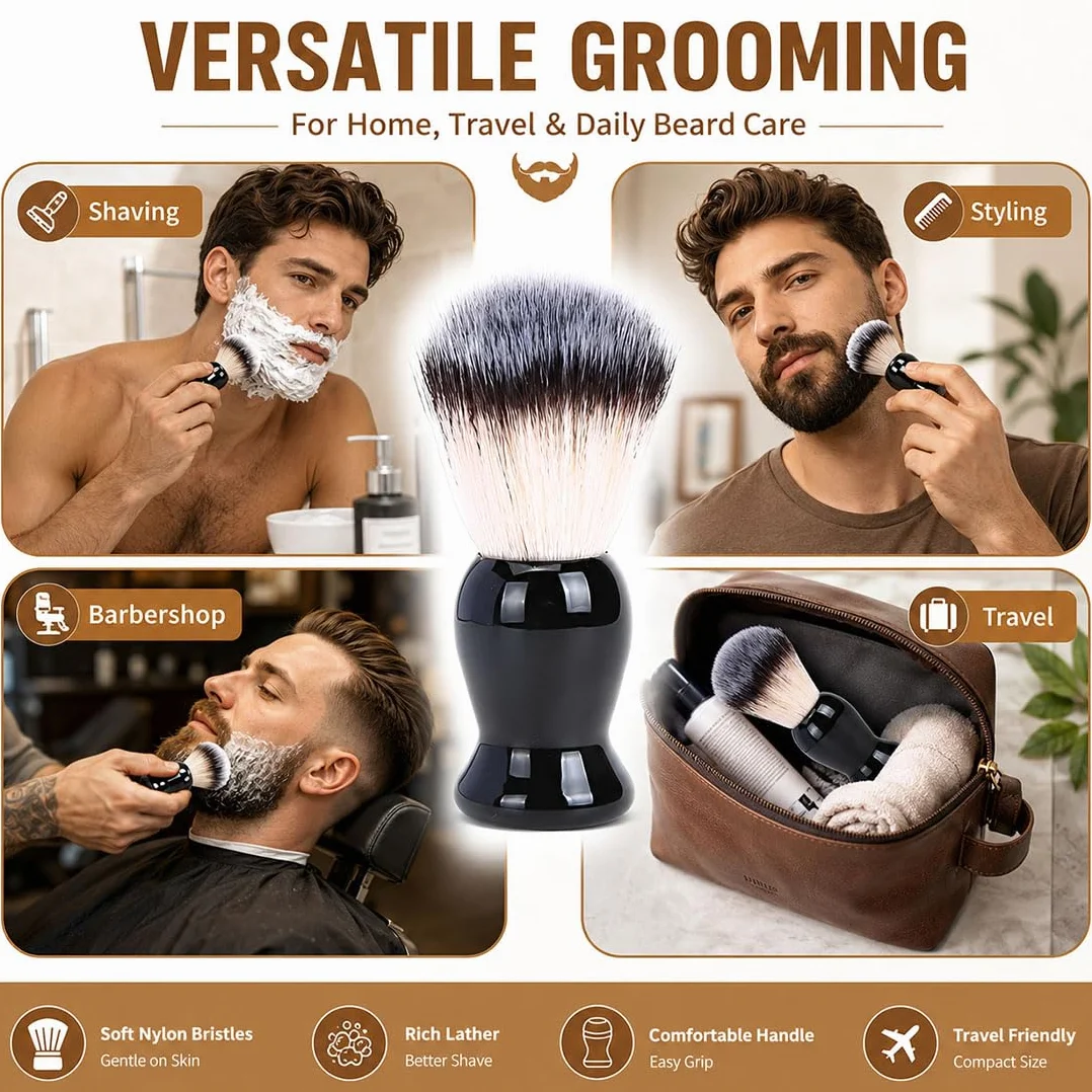 1 Pennello Da Barba Sintetico Nero Per Barba, Spazzola Rasatura Professionale 10.5Cm, Accessorio Regalo Uomo, Crema Schiuma Da Barba