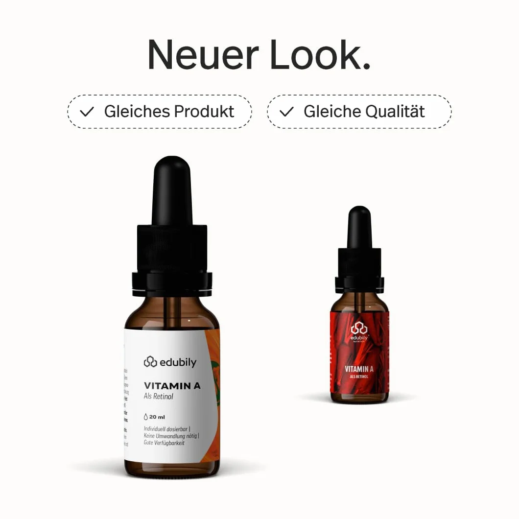 edubily nutrition Vitamina A Gocce Come olio di retinolo • 400 UI di palmitato di retinile per goccia – 2000 UI al giorno • Vegano • In olio MCT di cocco