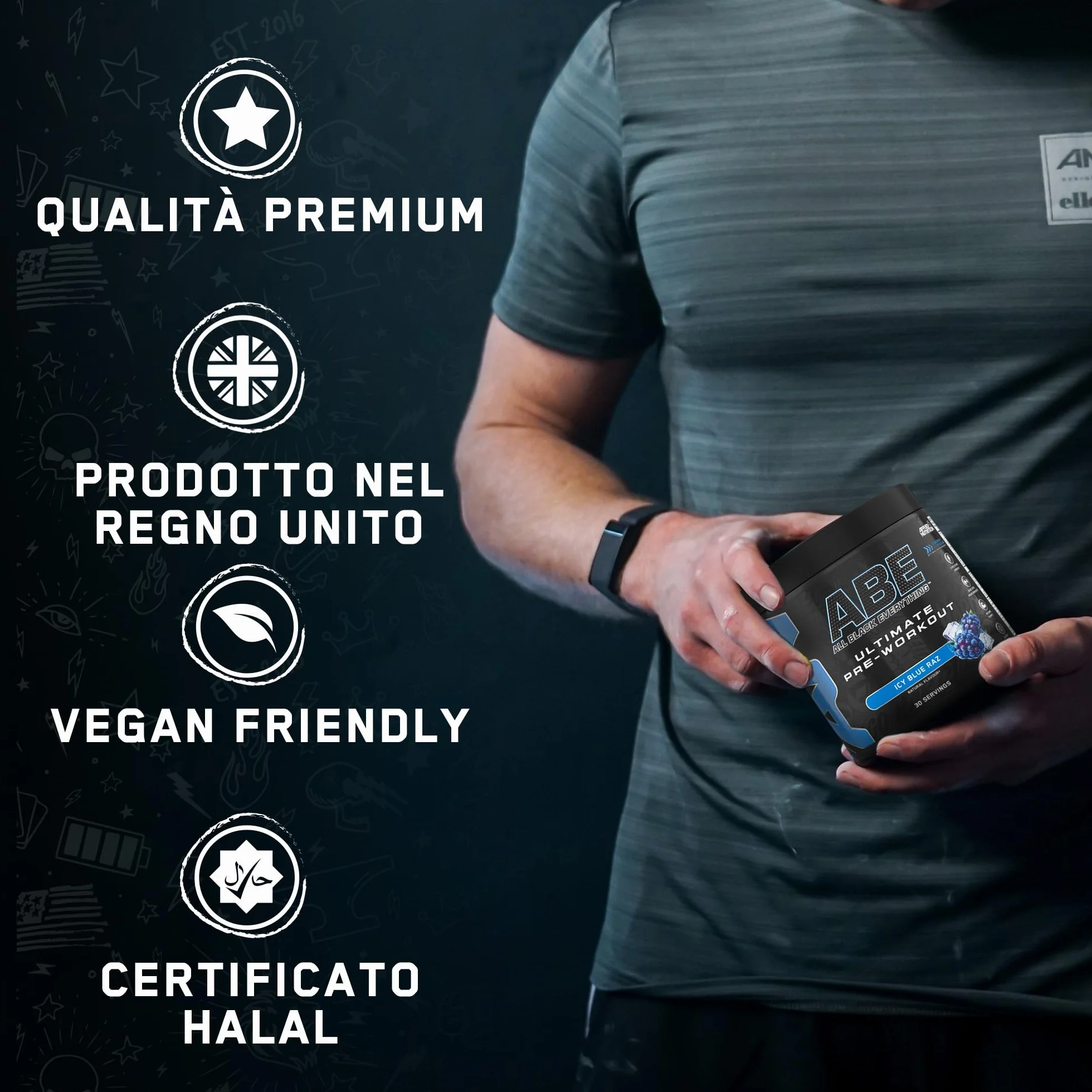 Applied Nutrition ABE All Black Everything Pre Workout Powder Energy, Performance fisica con citrullina, creatina, beta alanina, caffeina, Vitamina B complex, 315 gr, 30 porzioni (Strawberry Mojito)