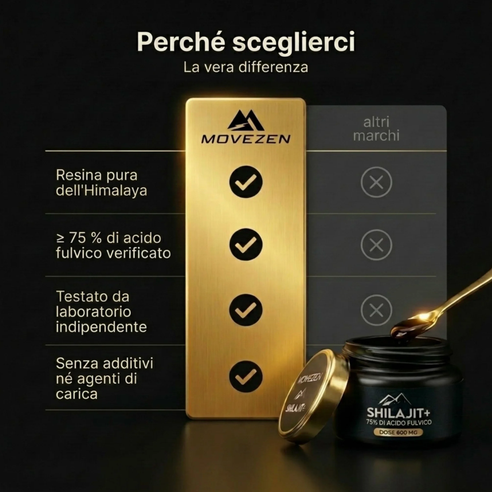 Shilajit Puro Movezen 30 g, Resina Pura di Shilajit +, >75% Acido Fulvico Testato Eurofins, Origine Himalaya Fino a 5000 M, Ricco di Minerali, Senza Additivi, Qualità, 50 Giorni, Cucchiaino Incluso