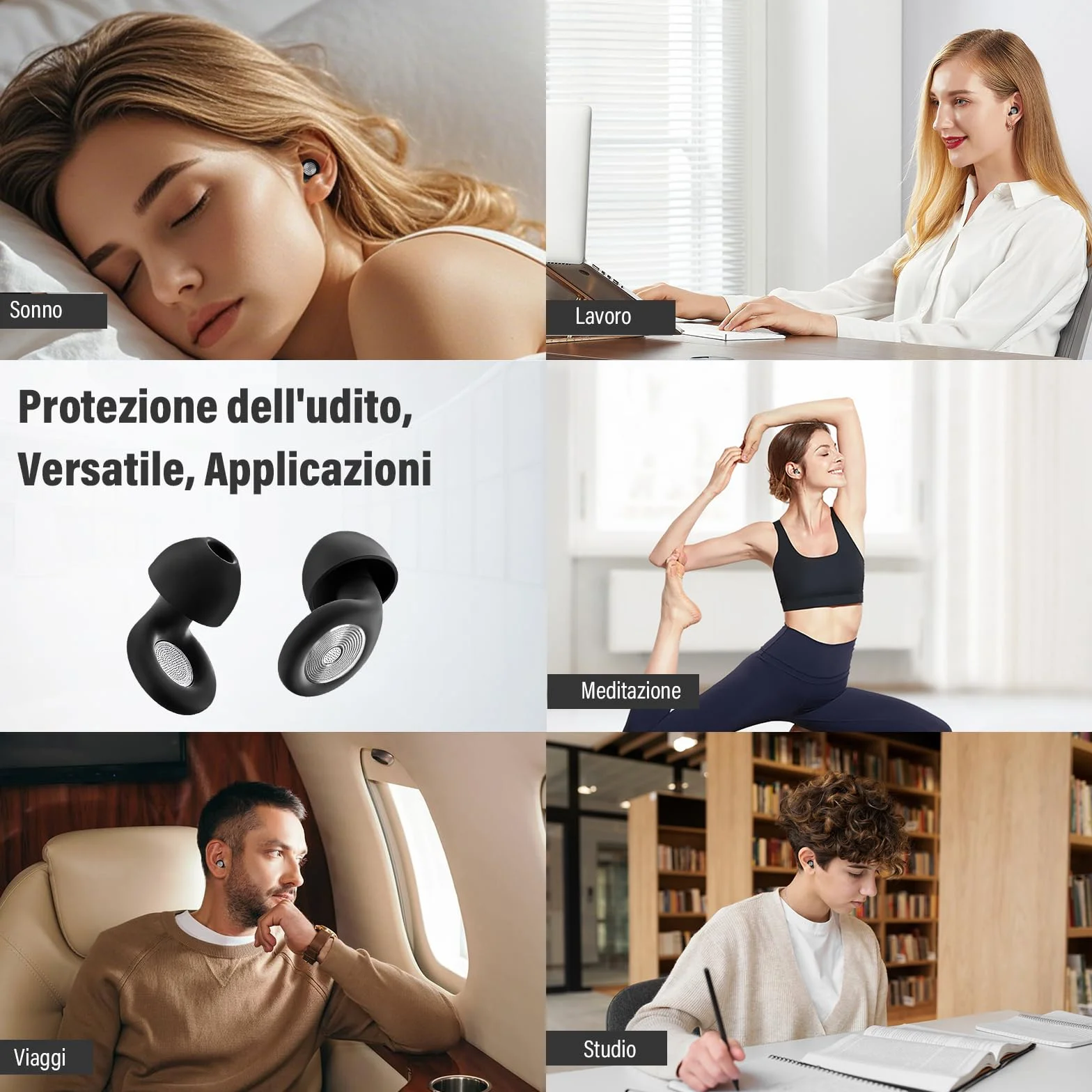 2026 Nuovo Tappi Orecchie Dormire, Antirumore Quiet Silicone Auricolari, 45dB Protezione dell'udito, Concerti/Aerei/Sleep/Viaggiare, Riutilizzabile Earplugs con 8 Punte (XS/S/M/L) e Custodia - Nero