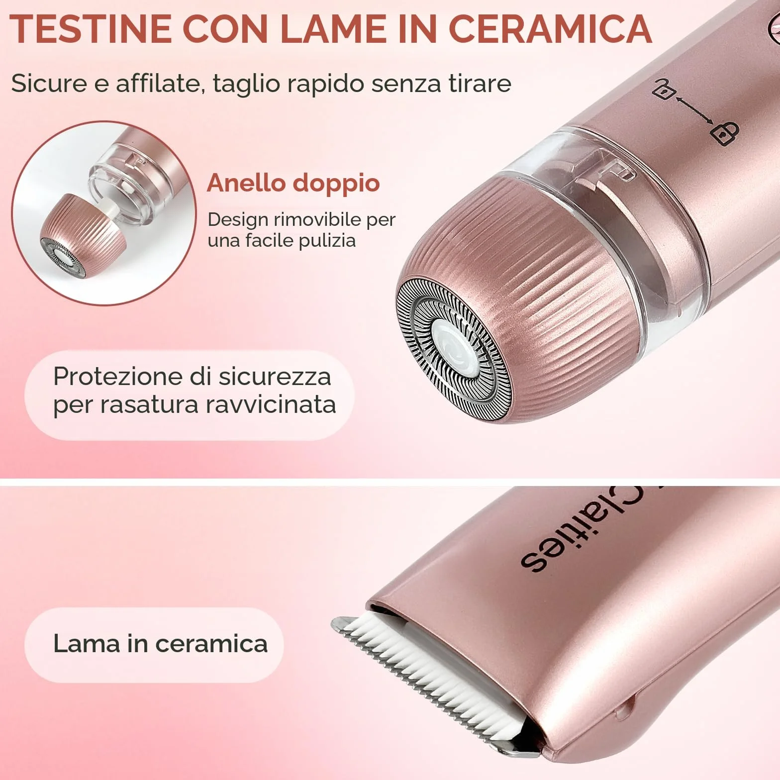 Rasoio elettrico da donna 2 in 1 a doppia testa IPX7 impermeabile per bikini gambe braccia viso