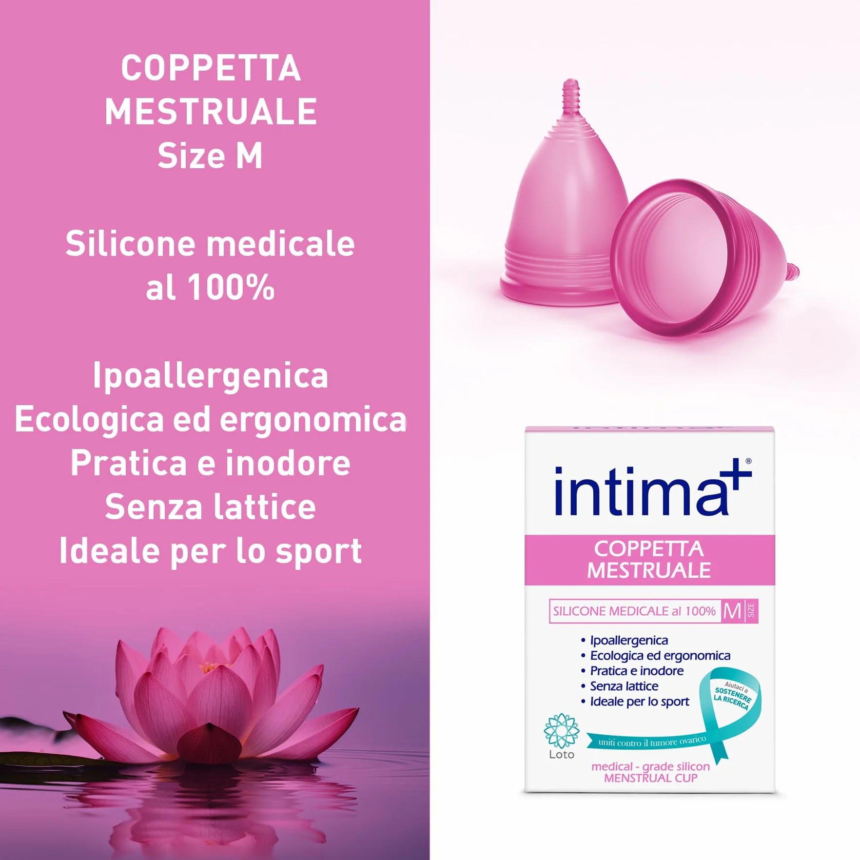 Intima+ | Coppetta Mestruale, Coppette Mestruali in Silicone Medicale al 100%, Coppa Mestruale Ecologica, Coppetta Mestruale Protettiva e Discreta, Taglia M