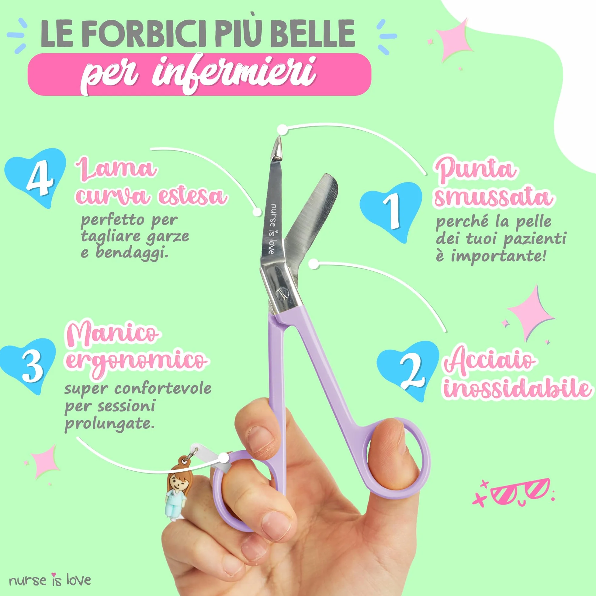 Forbici da infermiere smussate Lila - forbici mediche angolate per bendaggi