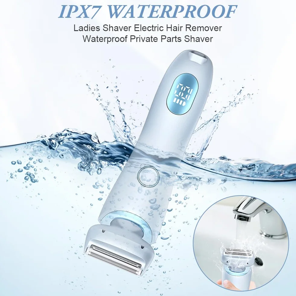 Rasoio Elettrico Donna Inguine, 2 in 1 IPX7 Rasoio Intimo ed Elettrico per Donne, Epilatore Viso Donna di Rimozione dei Peli per Bikini Ascelle Gambe Braccia E Viso, Ricaricabile Dry Wet