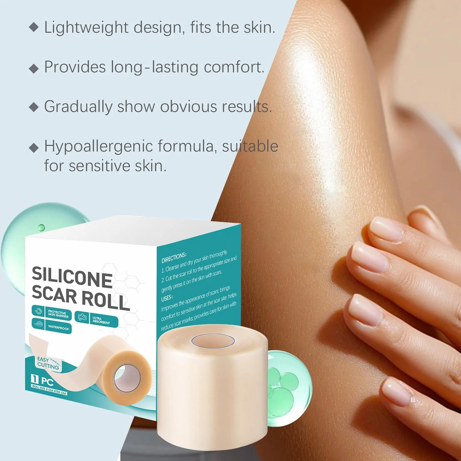 Fogli di cicatrici in silicone per viso, nastro guarigione ustioni, strisce riparazione veloce