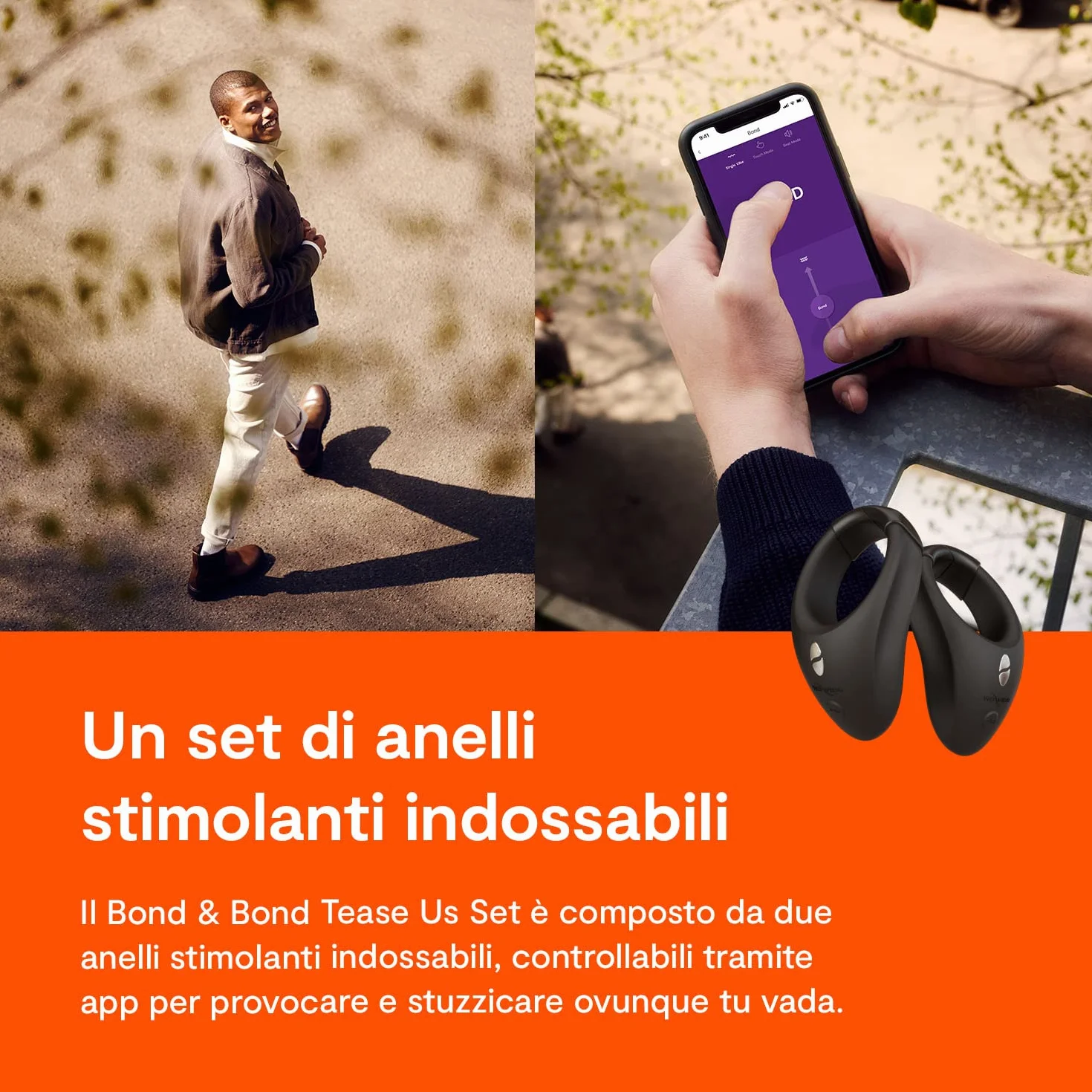 We-Vibe Tease Us Set Bond & Bond - Set di Anelli Vibranti Indossabili - Stimolante Fallico - Estendibile 35-42mm - 10+ Modi di Vibrazione - Sex Toys