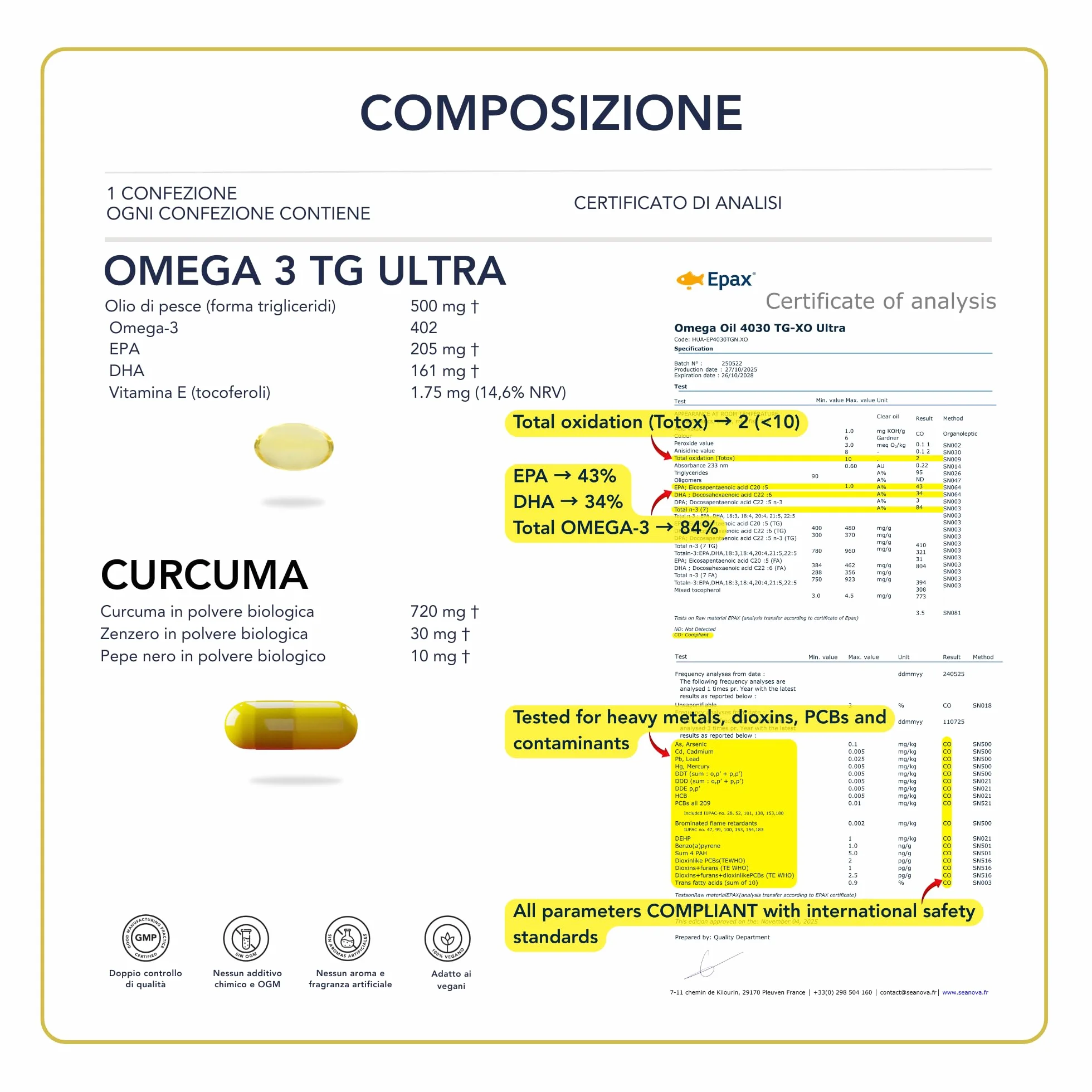 Omega 3 e Curcuma Alta Potenza Integratore 56 Dosi Salute Articolare e Cerebrale