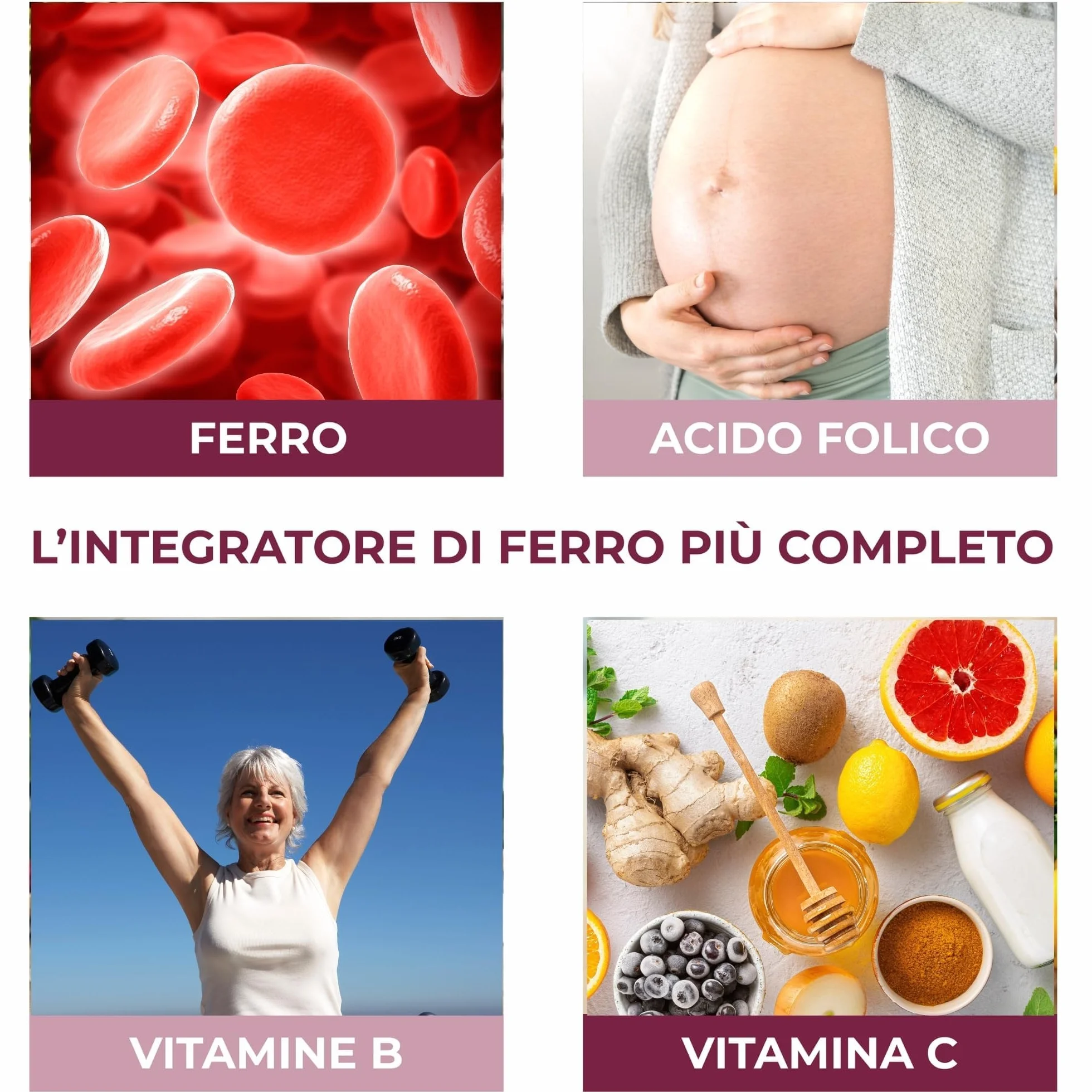 FERRO FOLIC Integratore Ferro 160 compresse ad alto dosaggio, ferro acido folico e Vitamina B12 con Complesso B e Vitamina C. Ferro Bisglicinato alta biodiodisponibilità e Acido Folico naturale.