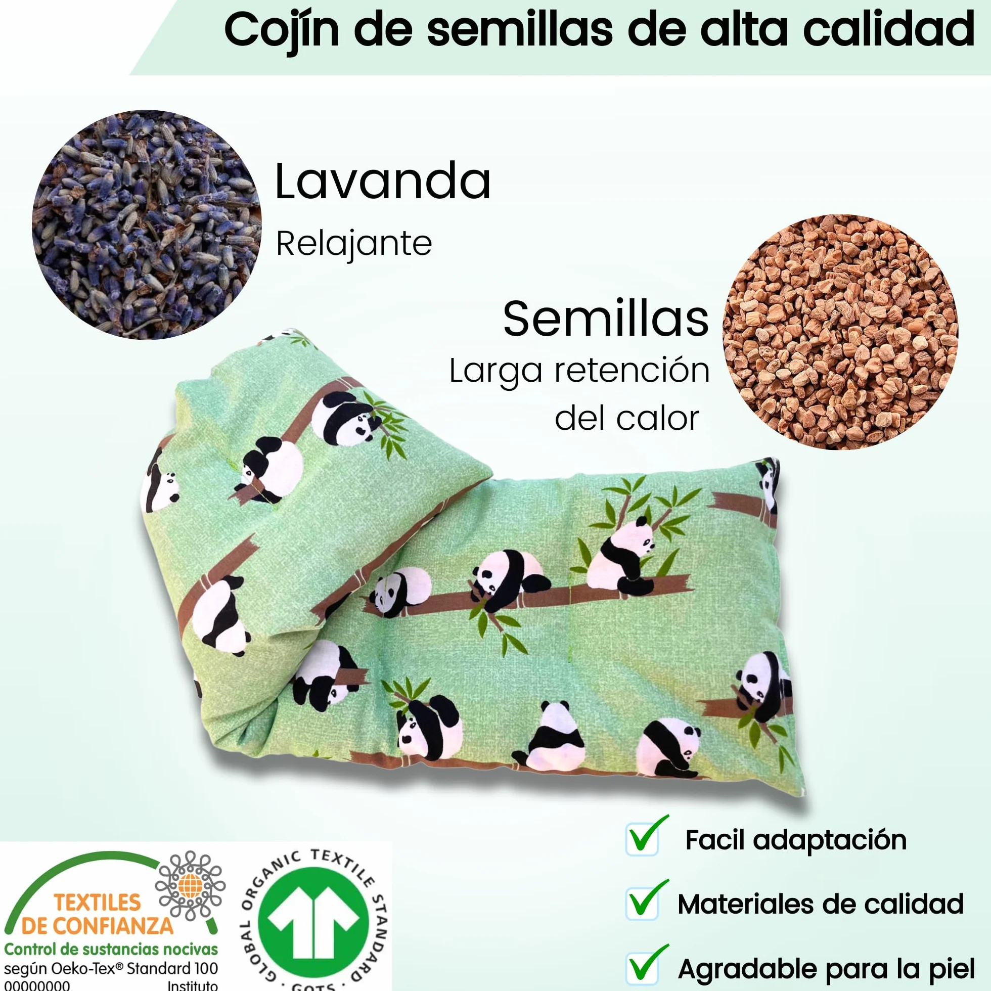 Cervicale Termico di Grano e Lavanda - Sacco per Semi a Microonde 100% Cotone - 47 x 15 cm - Borsa Cuscino Con Aroma Caldo e Freddo Multiuso per Piedi, Letti e Lombari