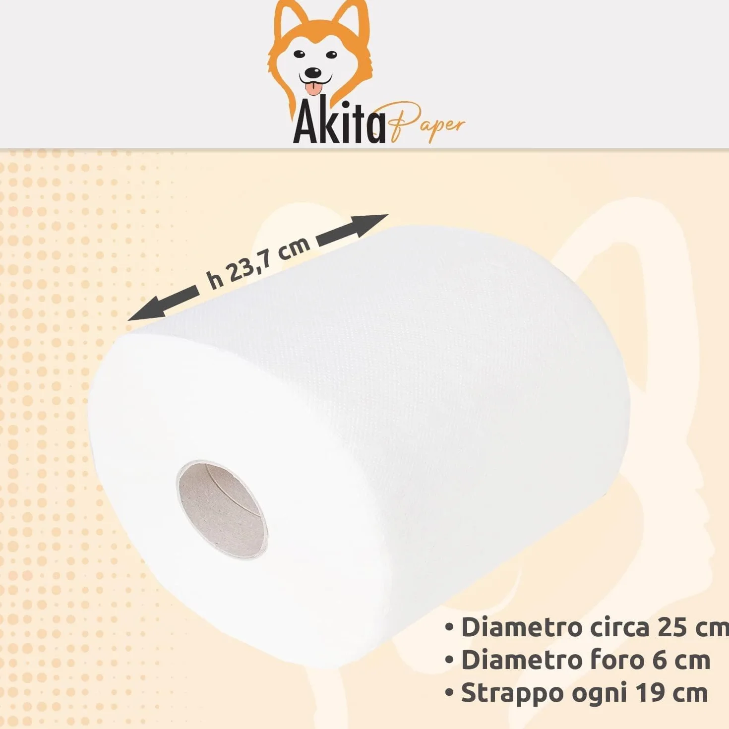 Akitaink Carta Asciugatutto Extra Resistente 2kg 6400 Strappi 2 Veli Pura Cellulosa Bobina Cucina Made in Italy