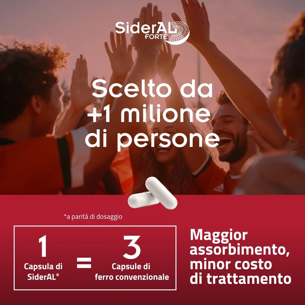 SiderAL® Forte Integratore alimentare a base di Ferro Sucrosomiale®, No Gusto metallico, Alta Tolerabilità, Alto assorbimento, No Glutine, No lattosio, 20 Capsule, Pharmanutra
