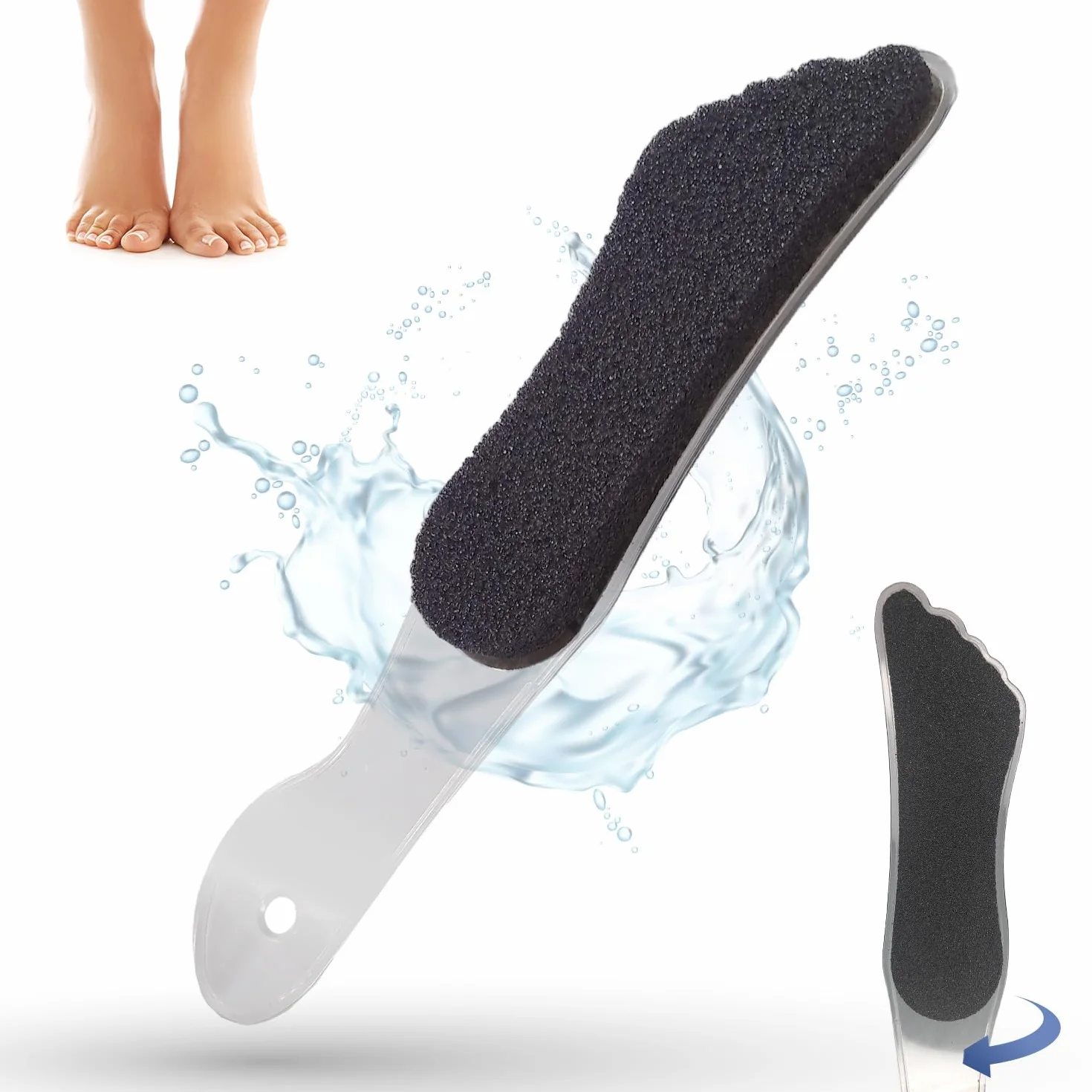 LaRosa PUMICE SPA Lima per Piedi – Manico Trasparente a Forma di Piede con Pietra Pomice Nera & Superficie Abrasiva