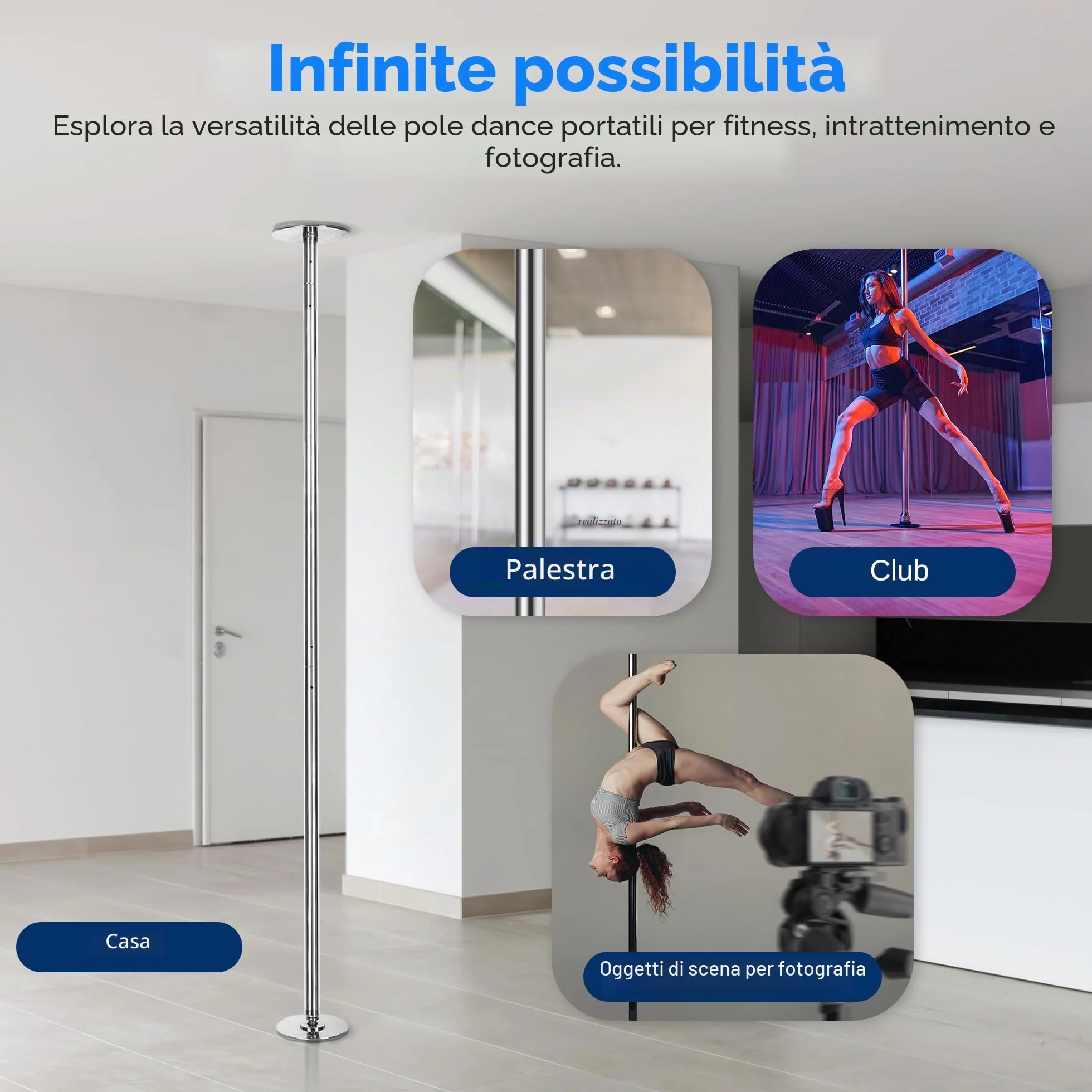 SereneLife Spinning Dance Pole - Portable & Removable Stripper Fitness Pole, Adjustable & Smooth Connection