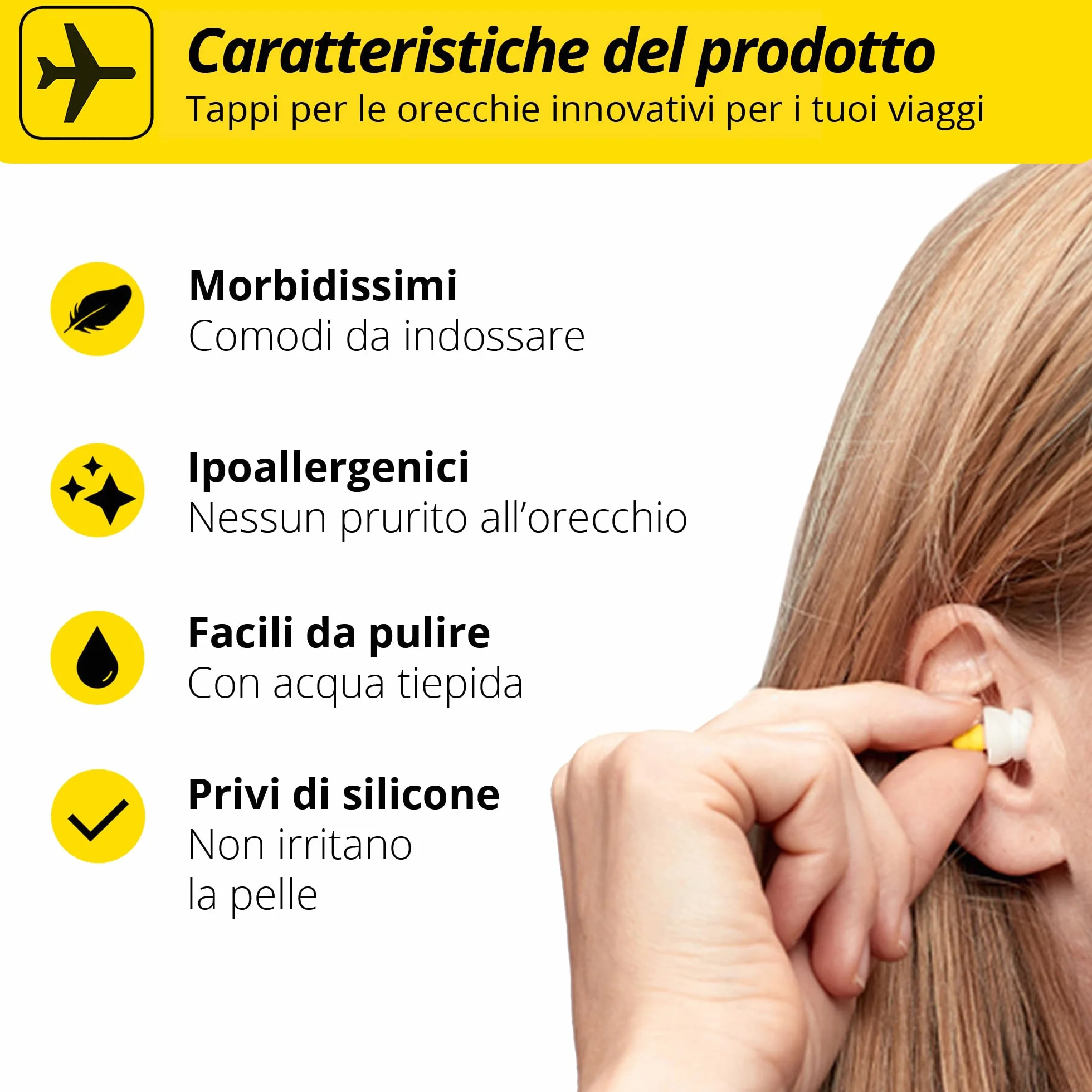 Tappi Alpine FlyFit riutilizzabili ipoallergenici morbidi per viaggio e pressione timpano