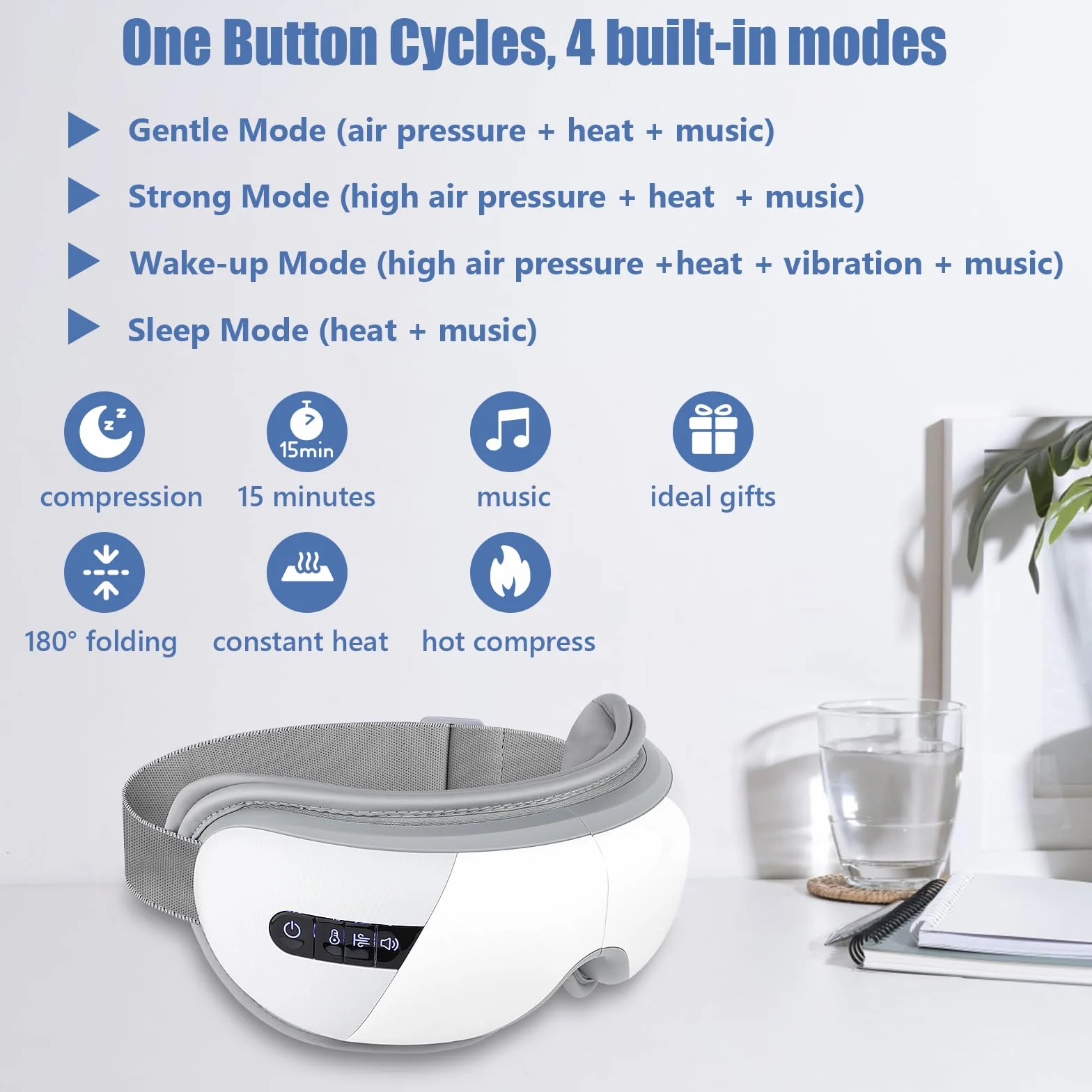 Maschera Elettrica per gli Occhi con Calore, Musica Bluetooth e Vibrazione Multifrequenza