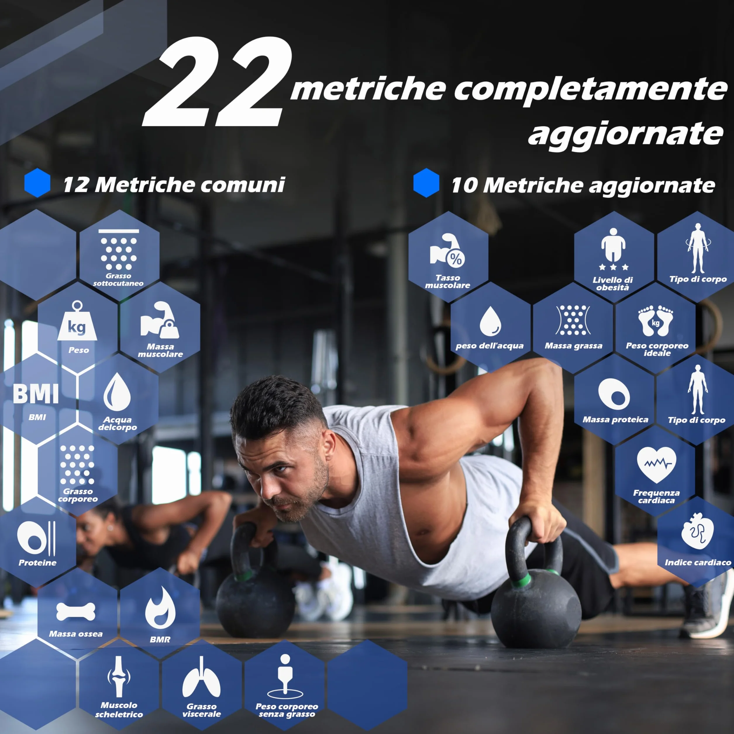 Lepulse Bilancia Impedenziometrica Intelligente Display Grande, Analisi Grasso Corporeo, Massa Muscolare, IMC, 22 Misurazioni con App