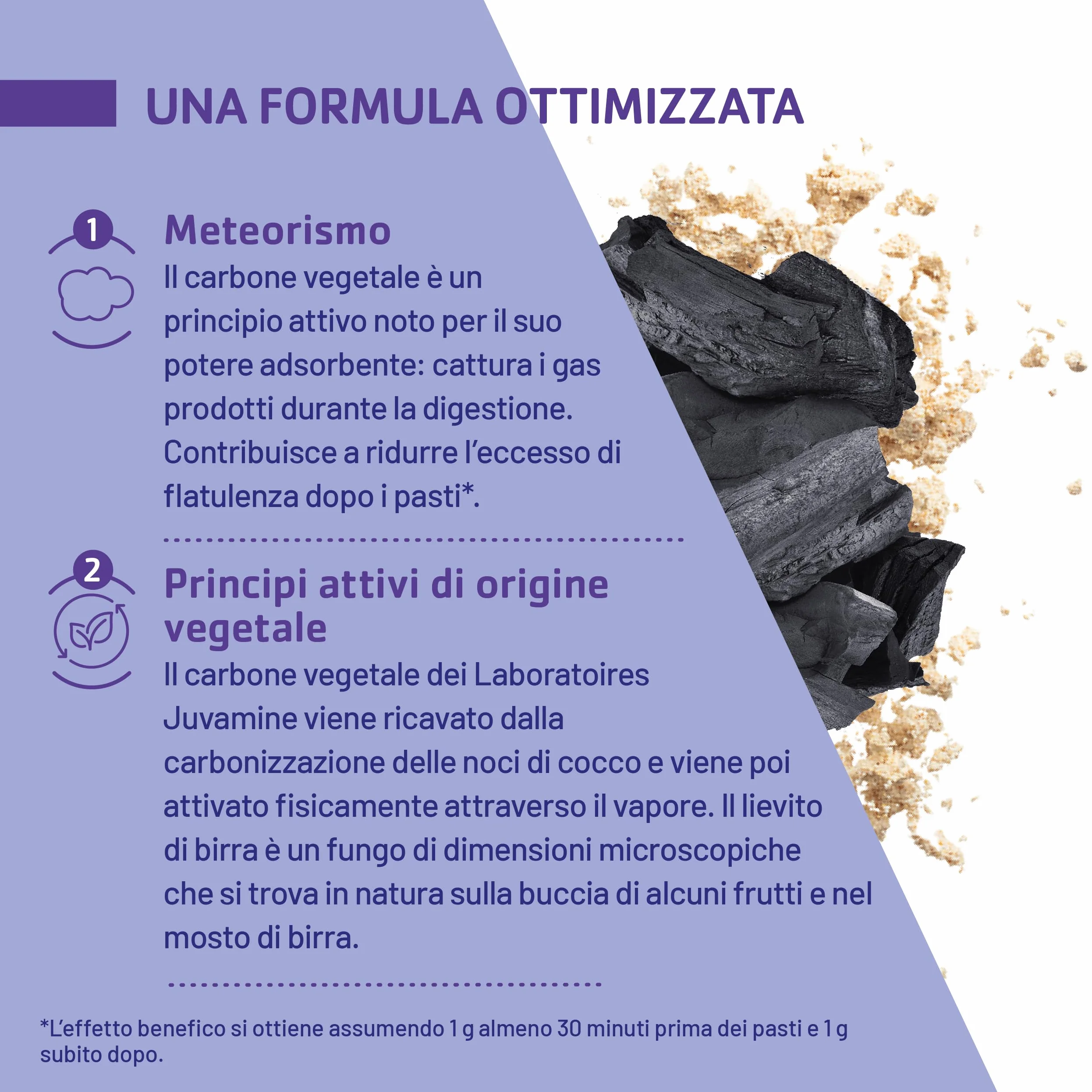 JUVAMINE Digestione Carbone di lievito Gas intestinale 120 Capsule Formato Maxi