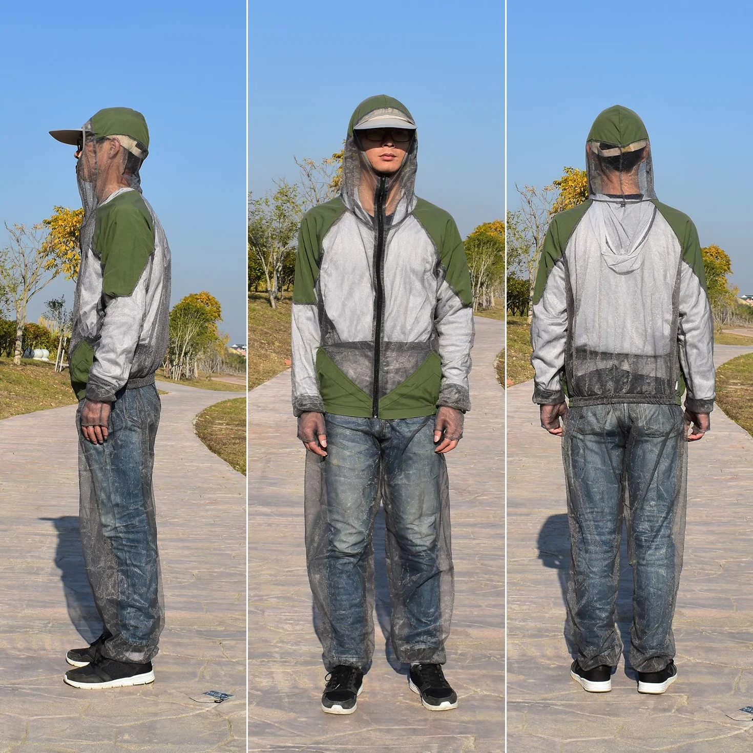 Lixada Abito Repellente Zanzare con Cappuccio in Mesh Mosquito Suit Giacca Bug per Pesca Caccia Campeggio L/XL/XXL