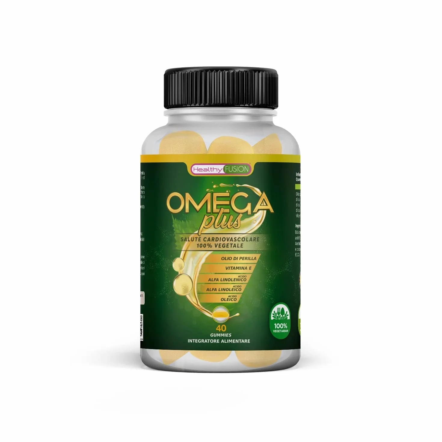 Healthy Fusion Omega Plus Olio di Perilla Vitamina E Acidi grassi Omega 3-6-9 40 gummies
