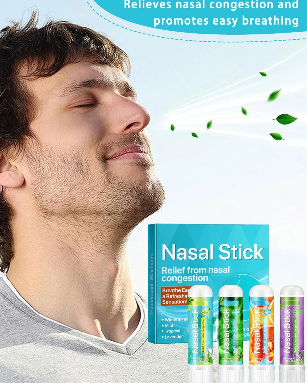 4 Pack Nasal Stick, Inalatore Nasale per Rapido Sollievo dal Naso Chiuso, Migliora la Respirazione e la Concentrazione con Oli Essenziali e Mentolo, Ideale per Studio, Lavoro e Viaggi