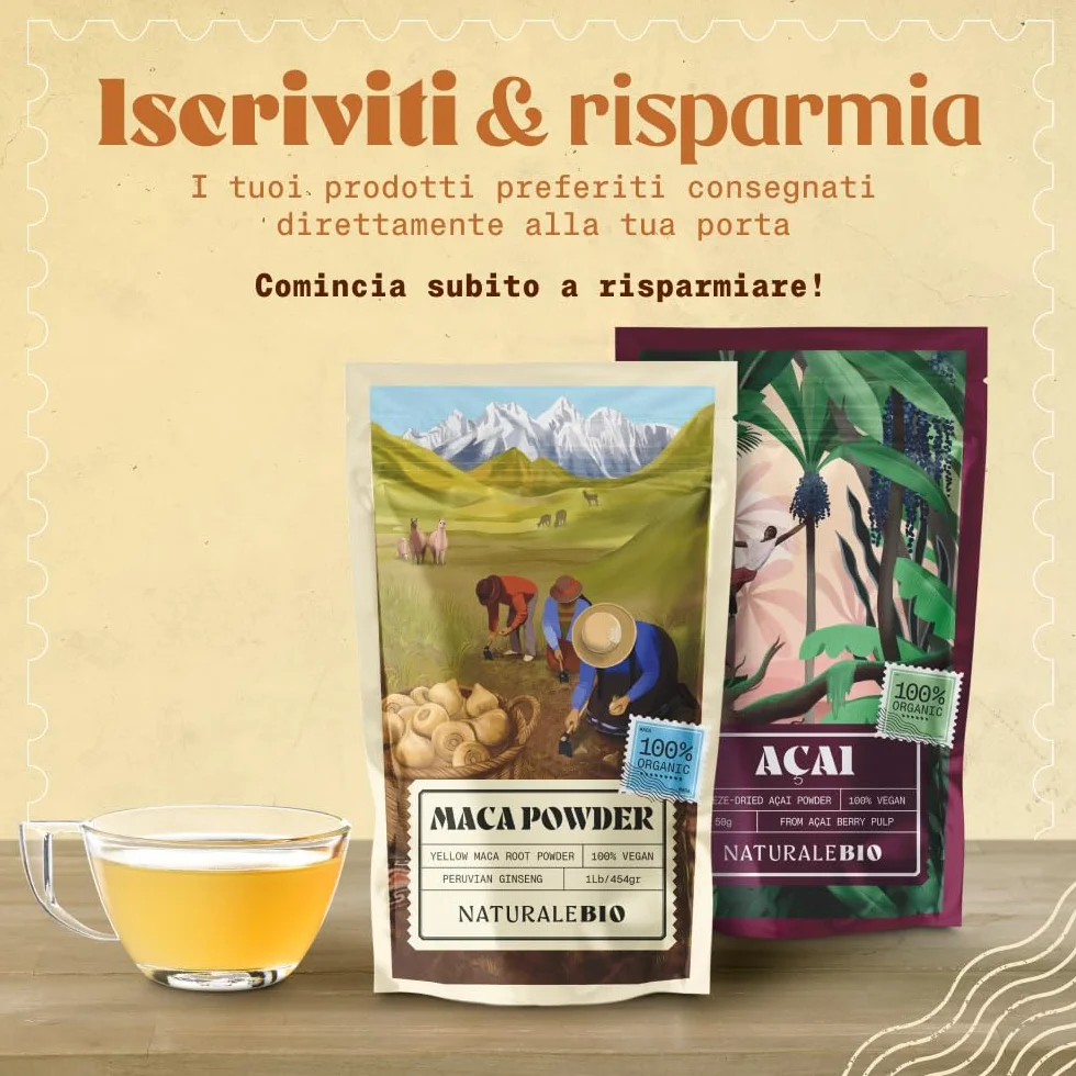 NaturaleBio Maca Peruviana Biologica in Polvere 1 kg. Naturale e Pura, Prodotto in Perù dalla Radice di Maca Bio - Gelatinizzata