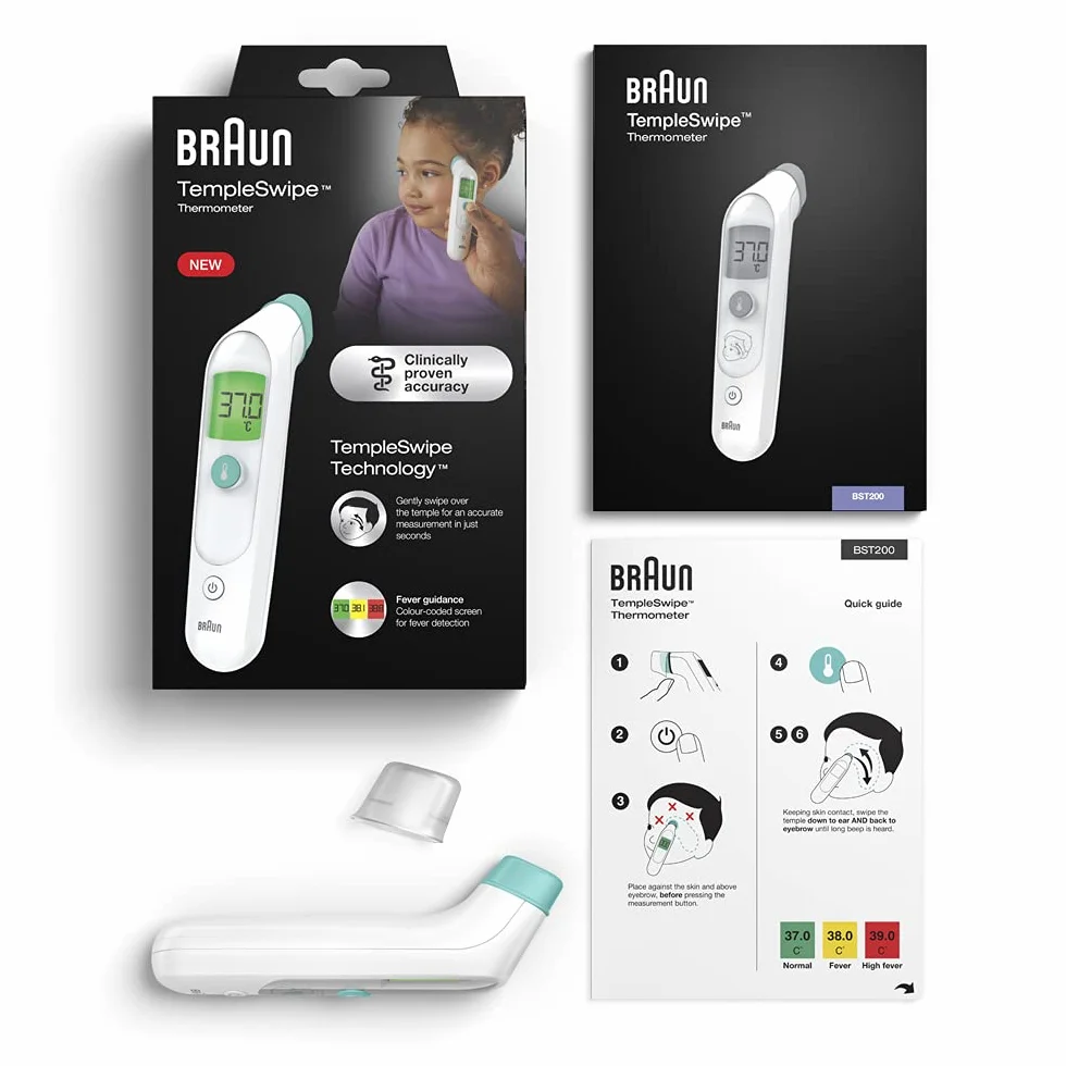 Braun Sensian Swipe 5 Termometro frontale BST200, Tecnologia TempleSwipe, Display digitale a colori, per neonati e bambini, risultati in 3 secondi