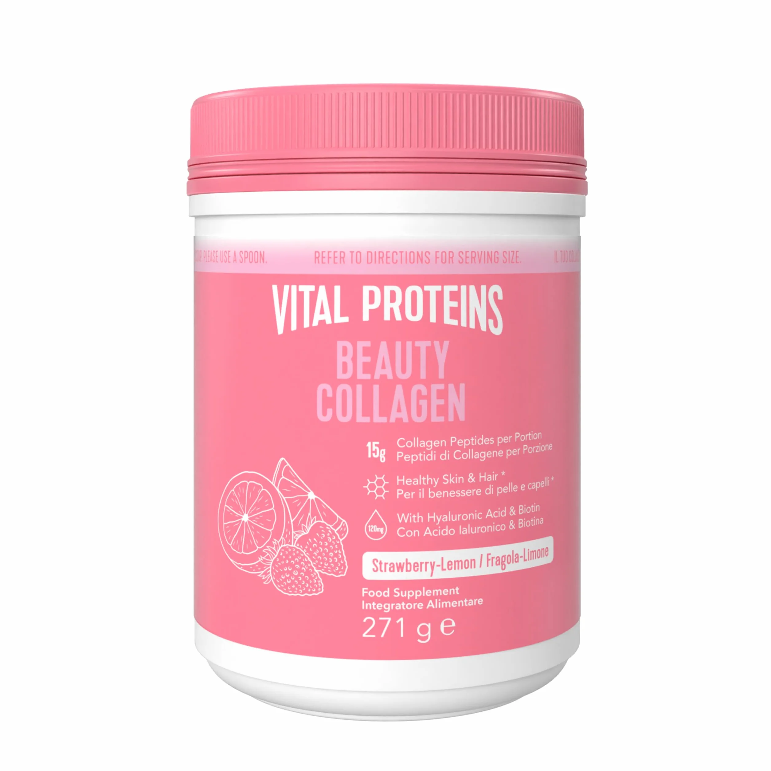 Vital Proteins Beauty Collagen integratore collagene idrolizzato polvere fragola limone 15g peptidi per porzione 271g