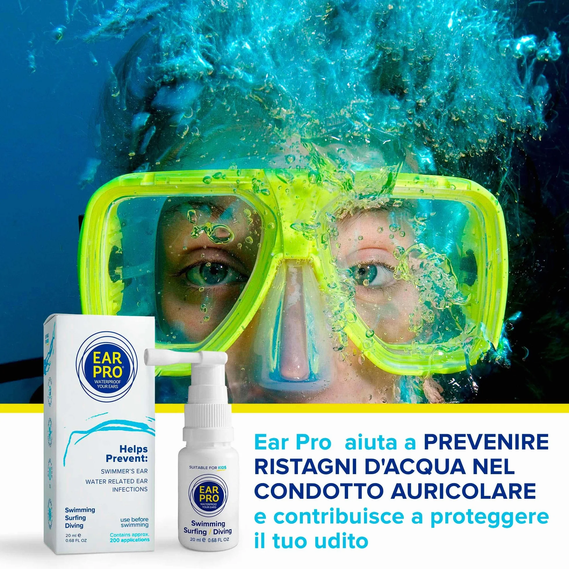 Ear Pro Natural Ear Protection Spray per bambini e adulti 200 applicazioni