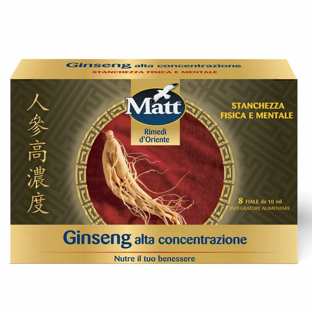 Rimedi d'Oriente Matt Ginseng Alta Concentrazione Integratore Alimentare per Stanchezza Fisica e Mentale 8 Fiale 10 ml