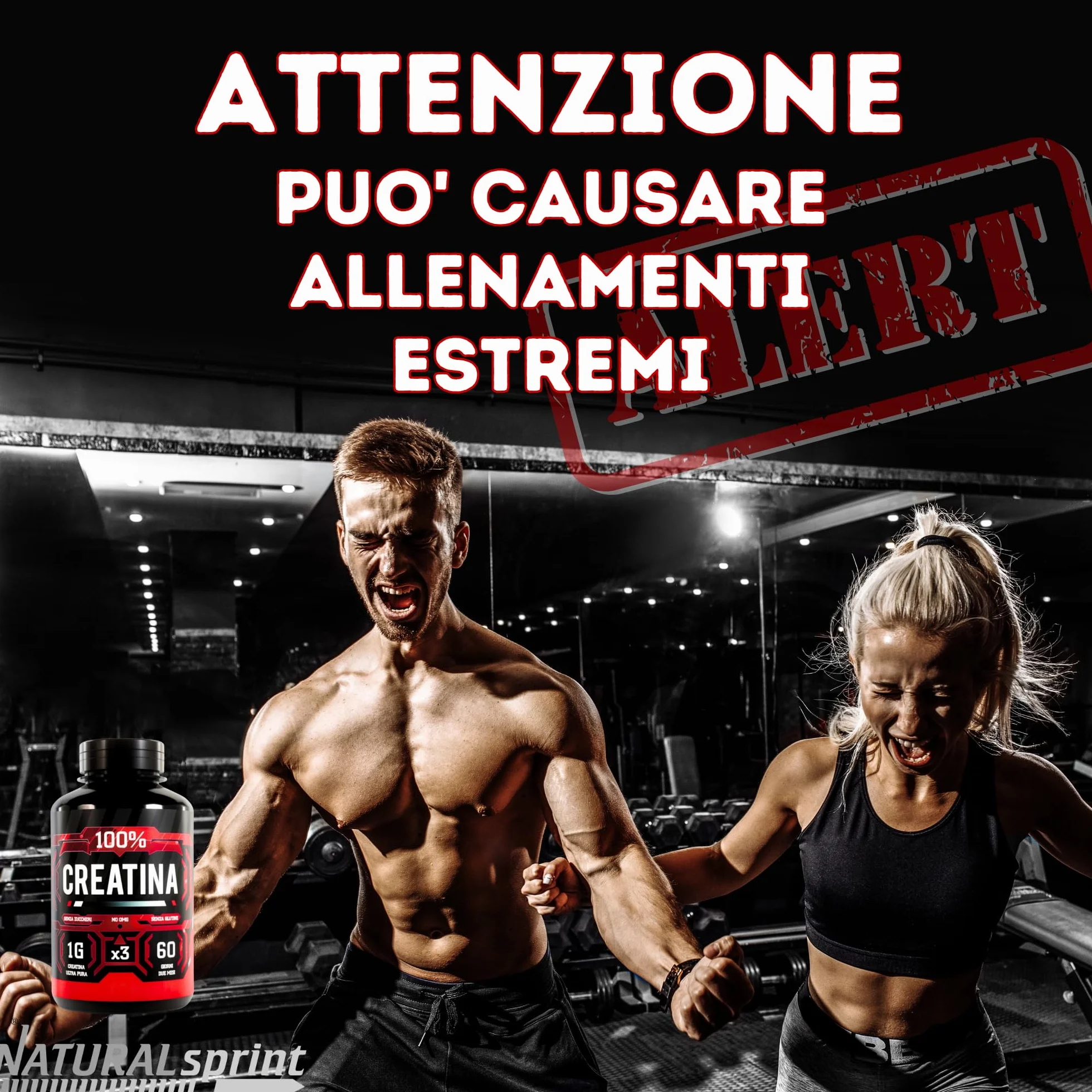 Creatina per Massa Muscolare, Monoidrata (Pura) 180 compresse; Pura Alto Dosaggio - Body Building massa muscolare boost energetico pre e post workout - Creatine Pre e Post Workout