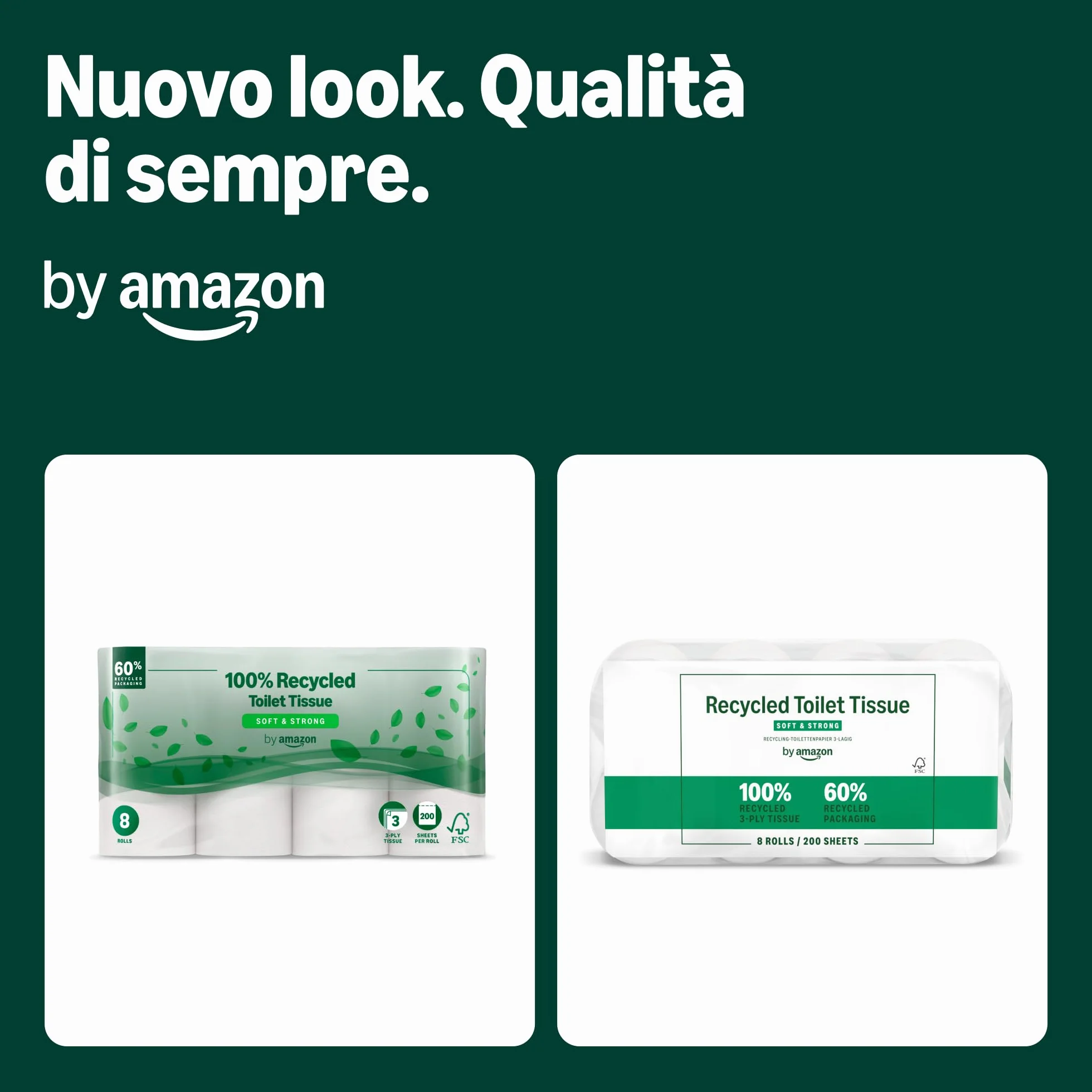 Carta Igienica Riciclata 100% Fibre Riciclate 3 Veli 200 Strappi 48 Rotoli FSC