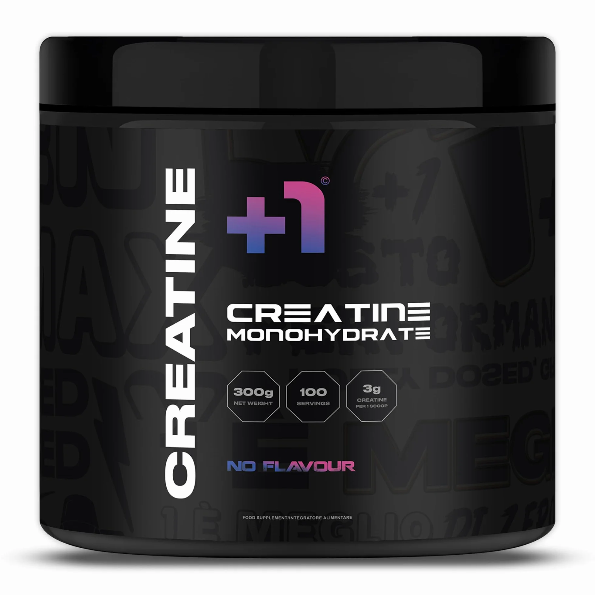 +1® Creatina Monoidrato in Polvere Premium - Crescita Muscolare, Forza e Resistenza - Riduce Fatica - Recupero Muscolare - 200 Mesh Pura al 99,5% - 300 g, 100 Porzioni - Neutro
