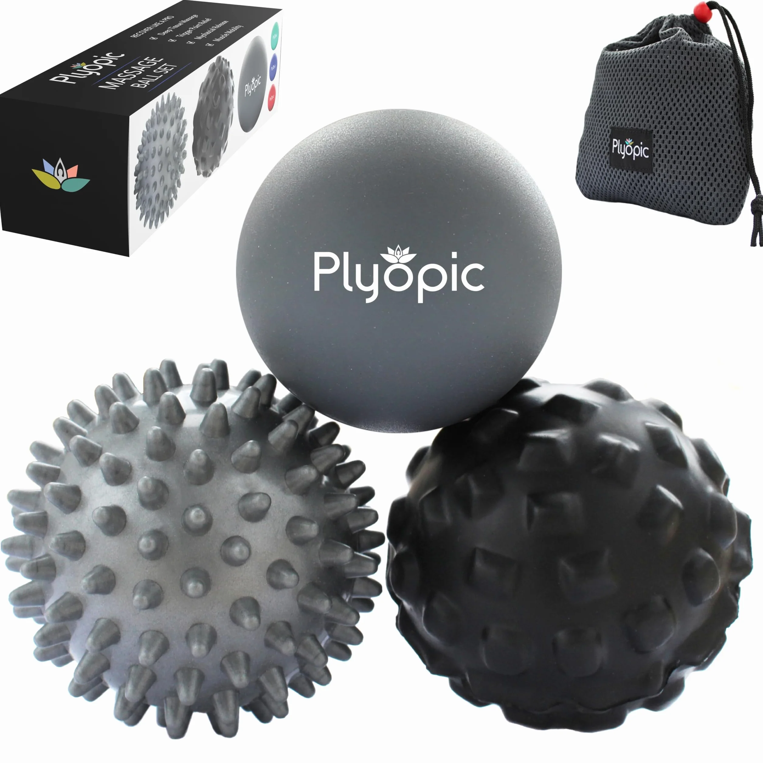 Plyopic Palline da Massaggio (Set di Massage Balls) | Sfere Massaggianti Muscolari per Automassaggio, Il Rilascio Miofasciale, Trigger Point, Crossfit e la Fascite Plantare