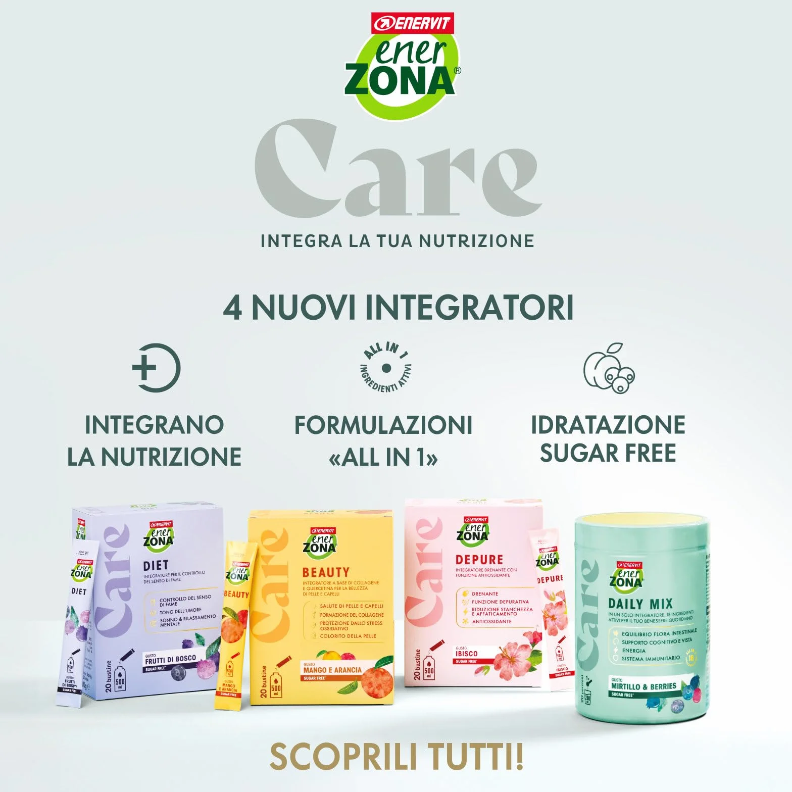 Enervit EnerZona Care Depure Integratore Alimentare Drenante Antiossidante 20 Bustine Zero Zuccheri Gusto Ibisco