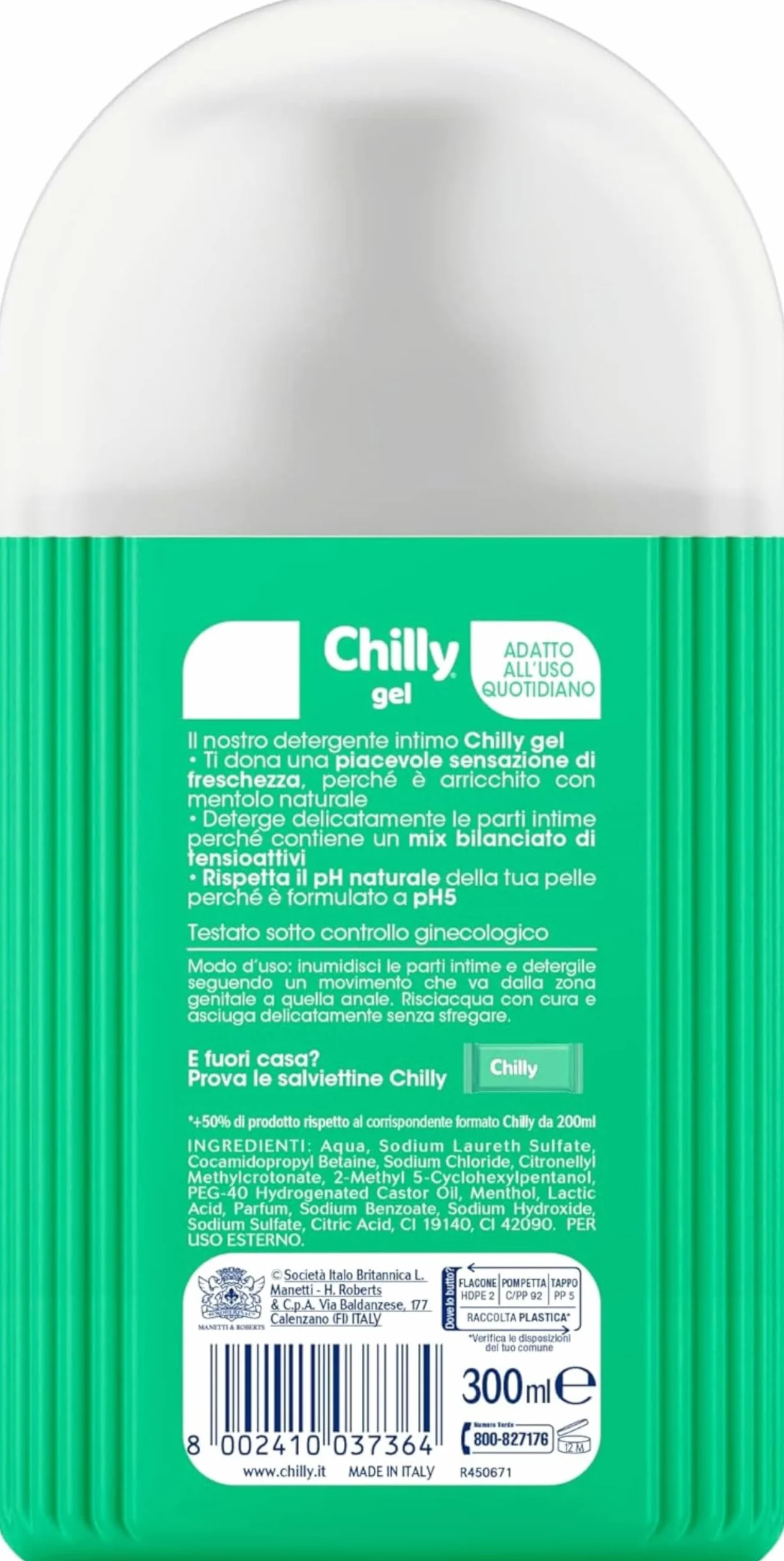 Chilly Detergente Intimo Gel Freschezza Naturale Anti-Odor pH 5 300 ml