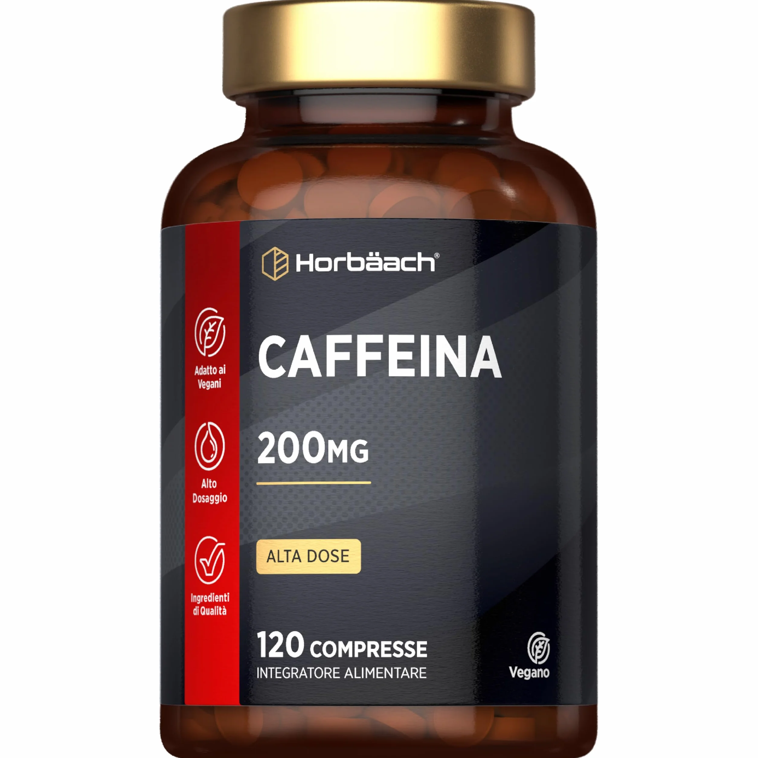 Horbaach Caffeina Integratore 200 mg 120 Compresse Vegane