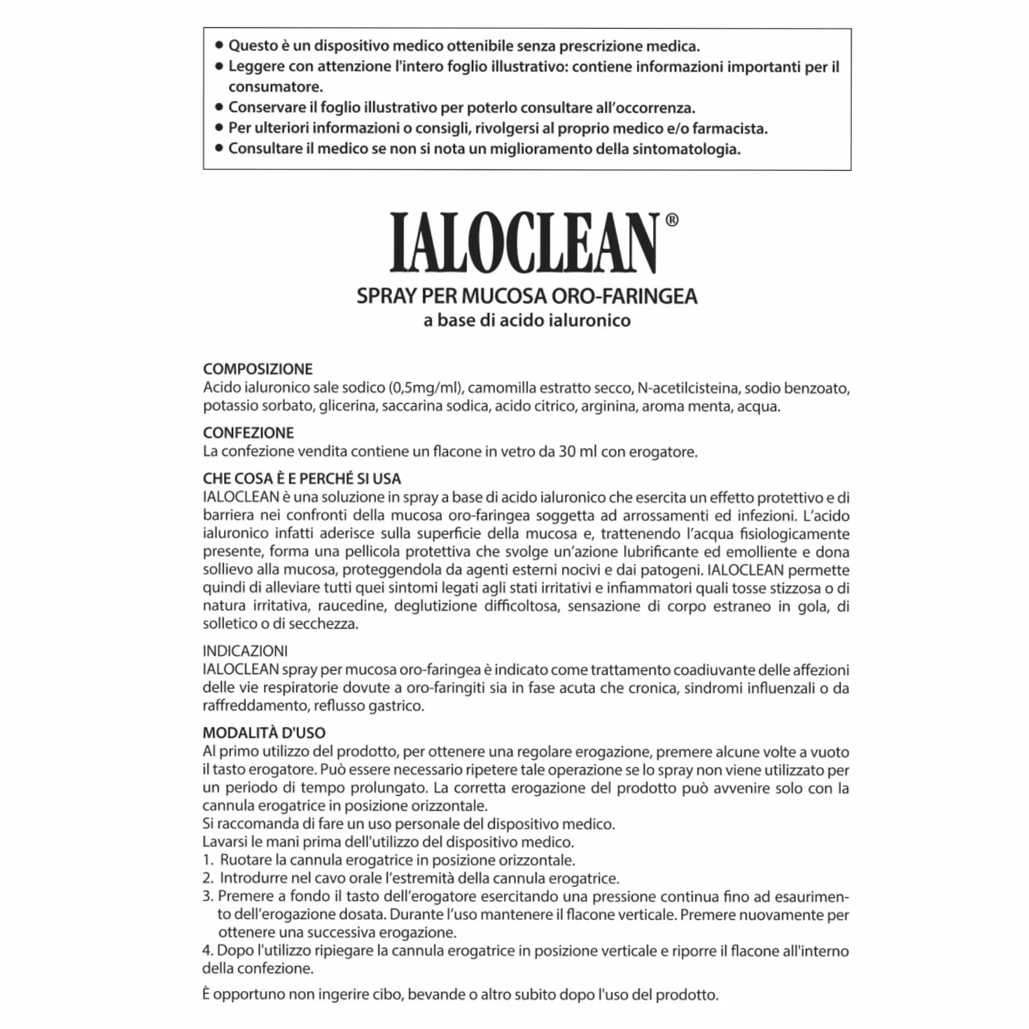 FARMA-DERMA Ialoclean Spray per Mucosa Oro-Faringea 30ml a Base di Acido Ialuronico | Spray Gola | Idratante, Lubrificante e Emolliente | Coadiuvante delle Affezioni delle Vie Respiratorie