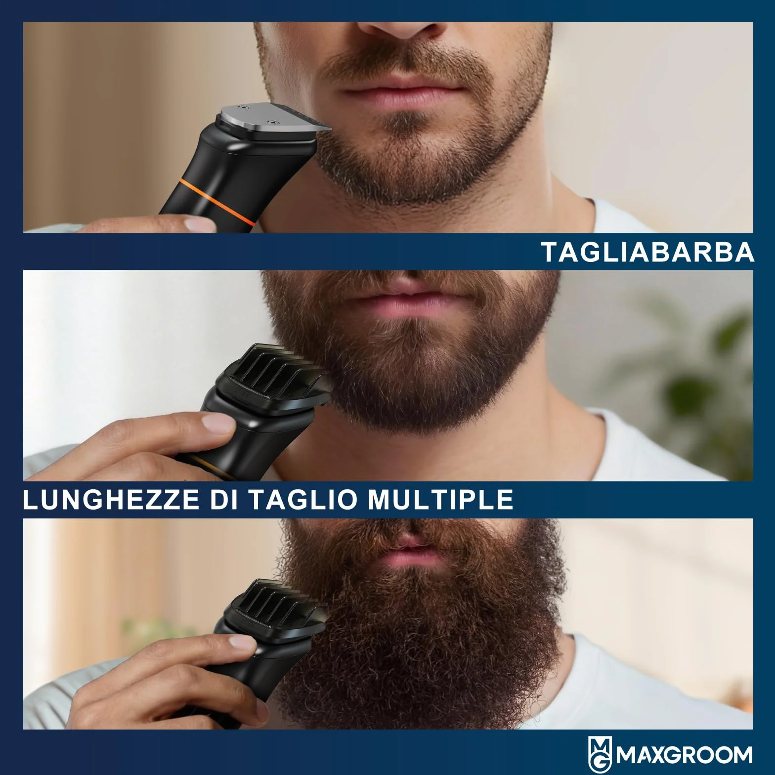 MAXGROOM Regolabarba Uomo 6 in 1, Rasoio Elettrico Barba Impermeabile IPX6, 120 Minuti Autonomia, Ricarica USB-C