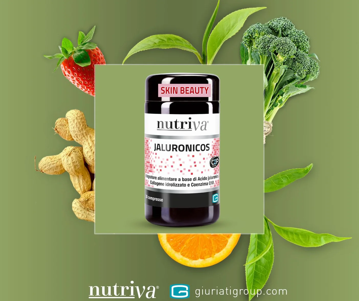 NUTRIVA Jaluronicos, Integratore Alimentare con Acido Jaluronico, Collagene Tipo II e Coenzima Q10 - 30 Compresse