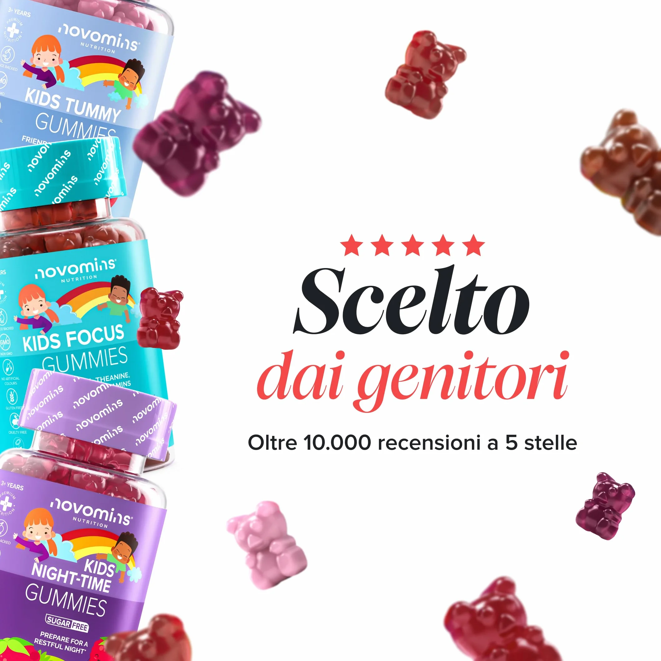 Ferro Bambini Gommose – Ferro + Vitamina C per l'Assorbimento – Energia, Globuli Rossi e Difese – Vegano, Senza Glutine – 30 Gommose Gusto Fragola – Novomins