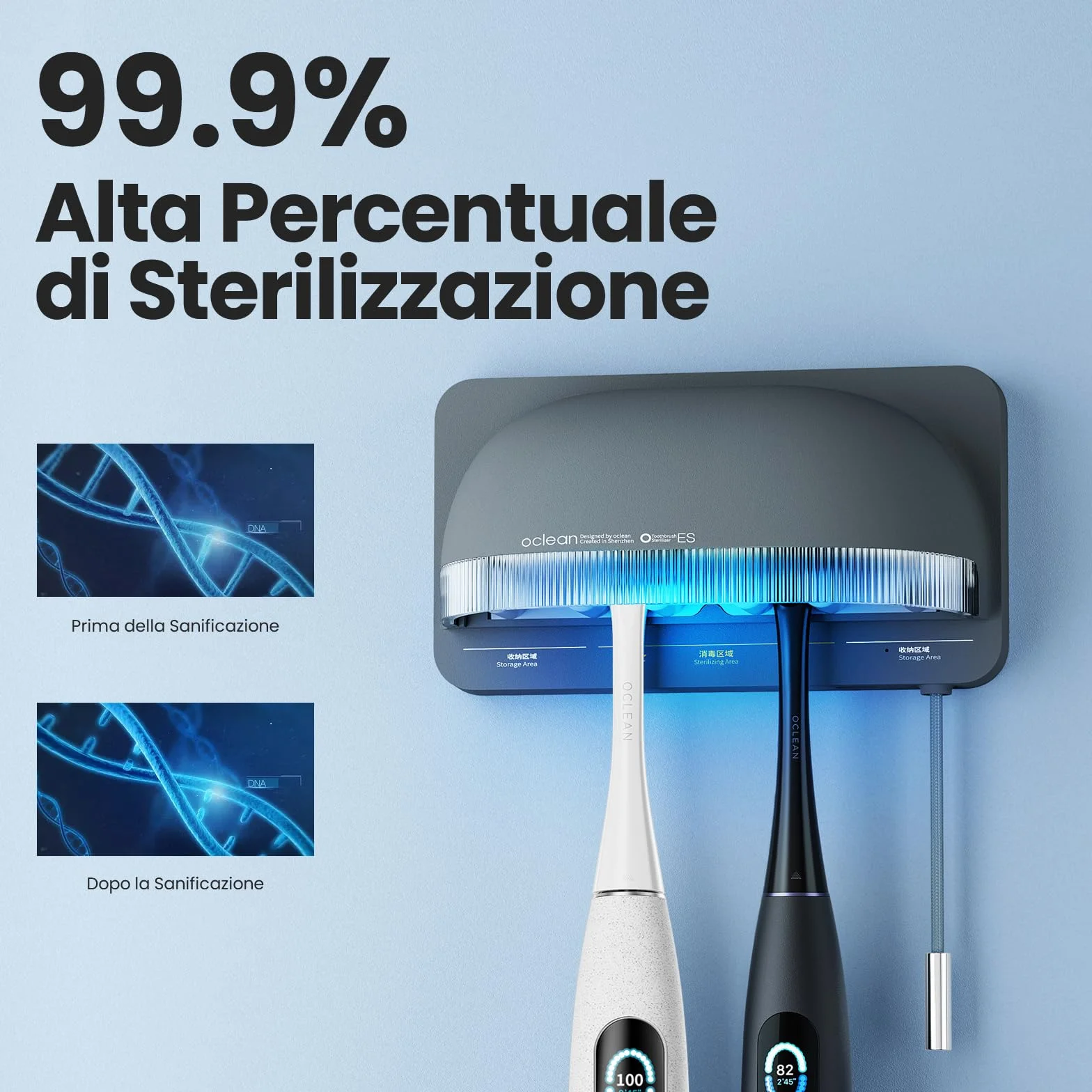 Oclean S1 Sterilizzatore UVC per spazzolino da denti, Batteria al Litio Ricaricabile con Cavo USB, Grigio