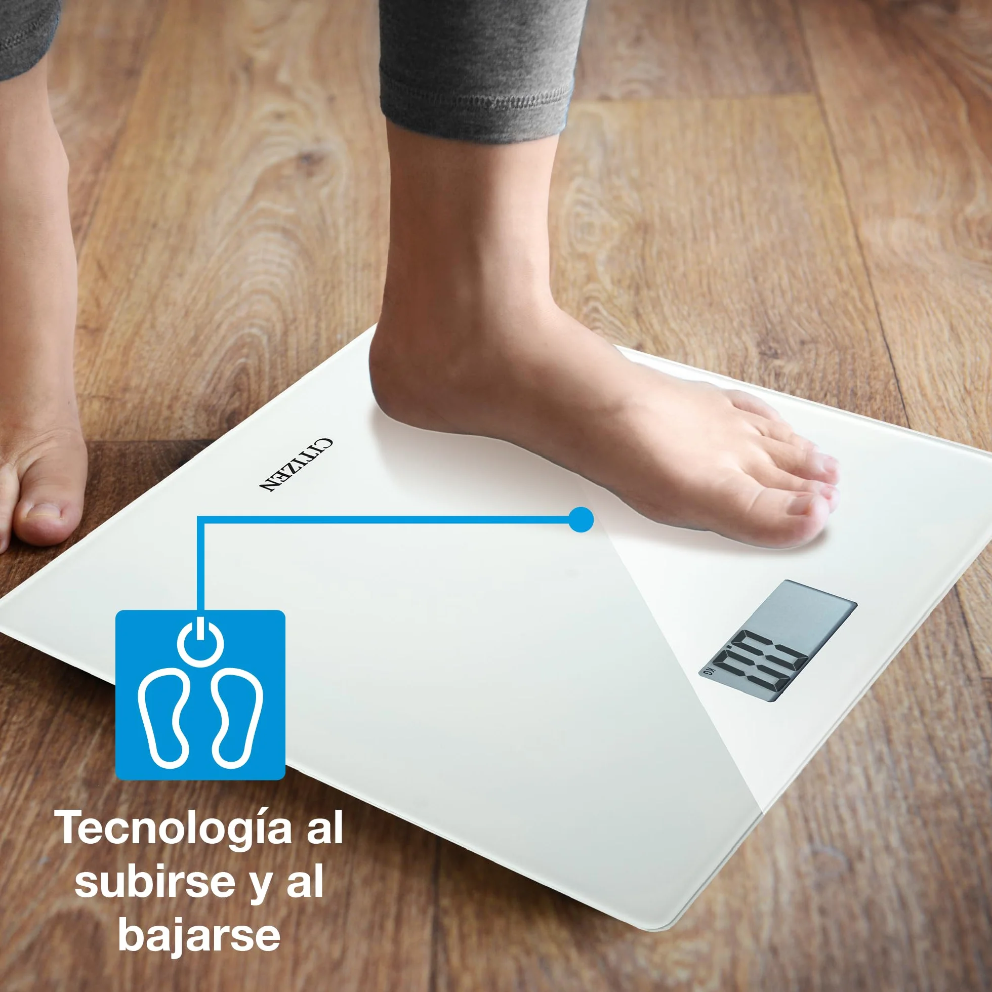 Citizen Bilancia Pesapersone Digitale Vetro Temperato 0,1 kg Display LCD Grande Step-On Design Ultrasottile 22 mm Bianco