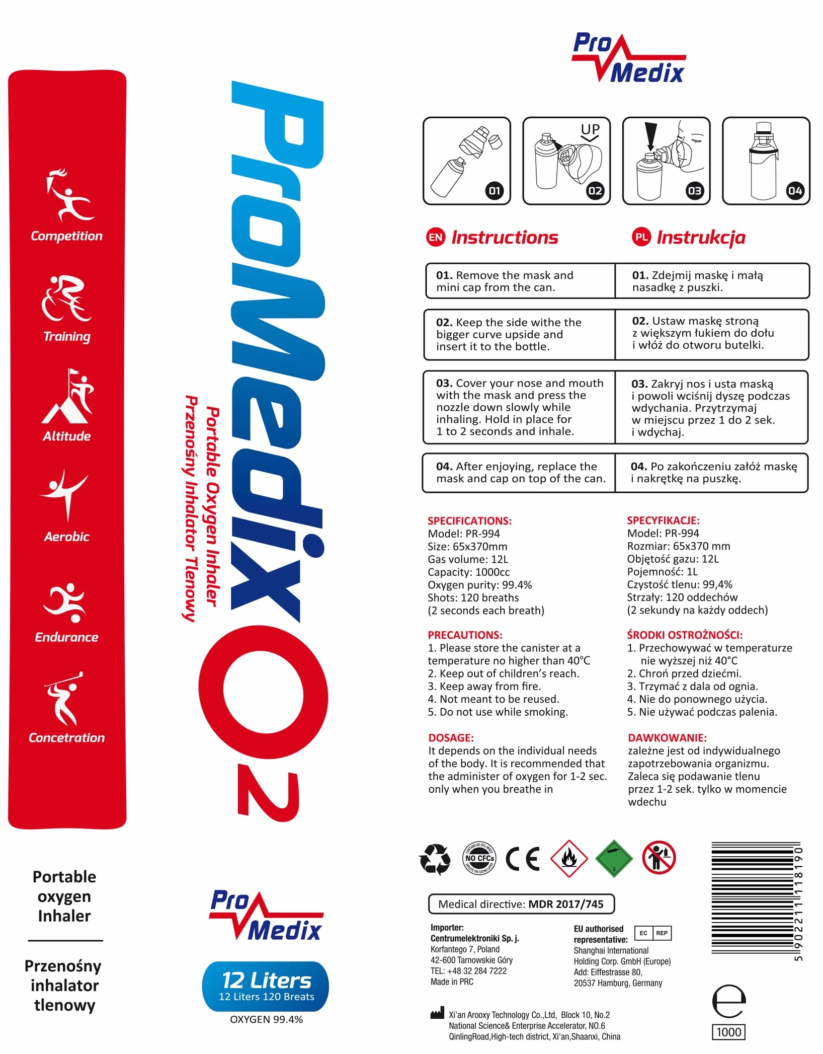 PR-994 Inalatore di ossigeno portatile al 99,4% Pure o2 Bocchino Comodo 12l Benessere Rilassamento Sport(1)