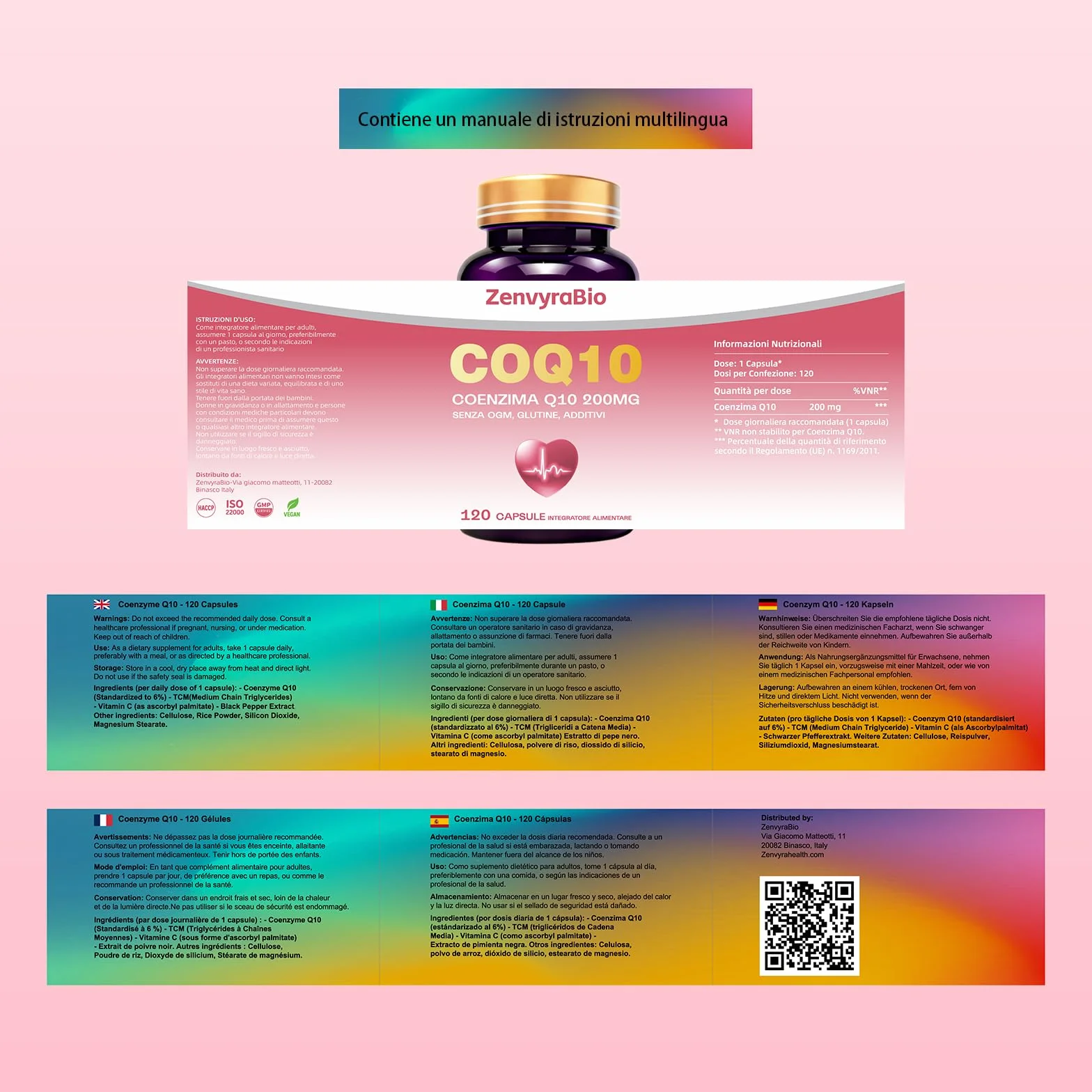 Coenzima Q10 200mg – 120 Capsule Softgel | Ubiquinone Puro Fermentato Naturalmente ad Alta Biodisponibilità | Integratore Antiossidante ad Alto Assorbimento, Senza OGM, Glutine e Additivi