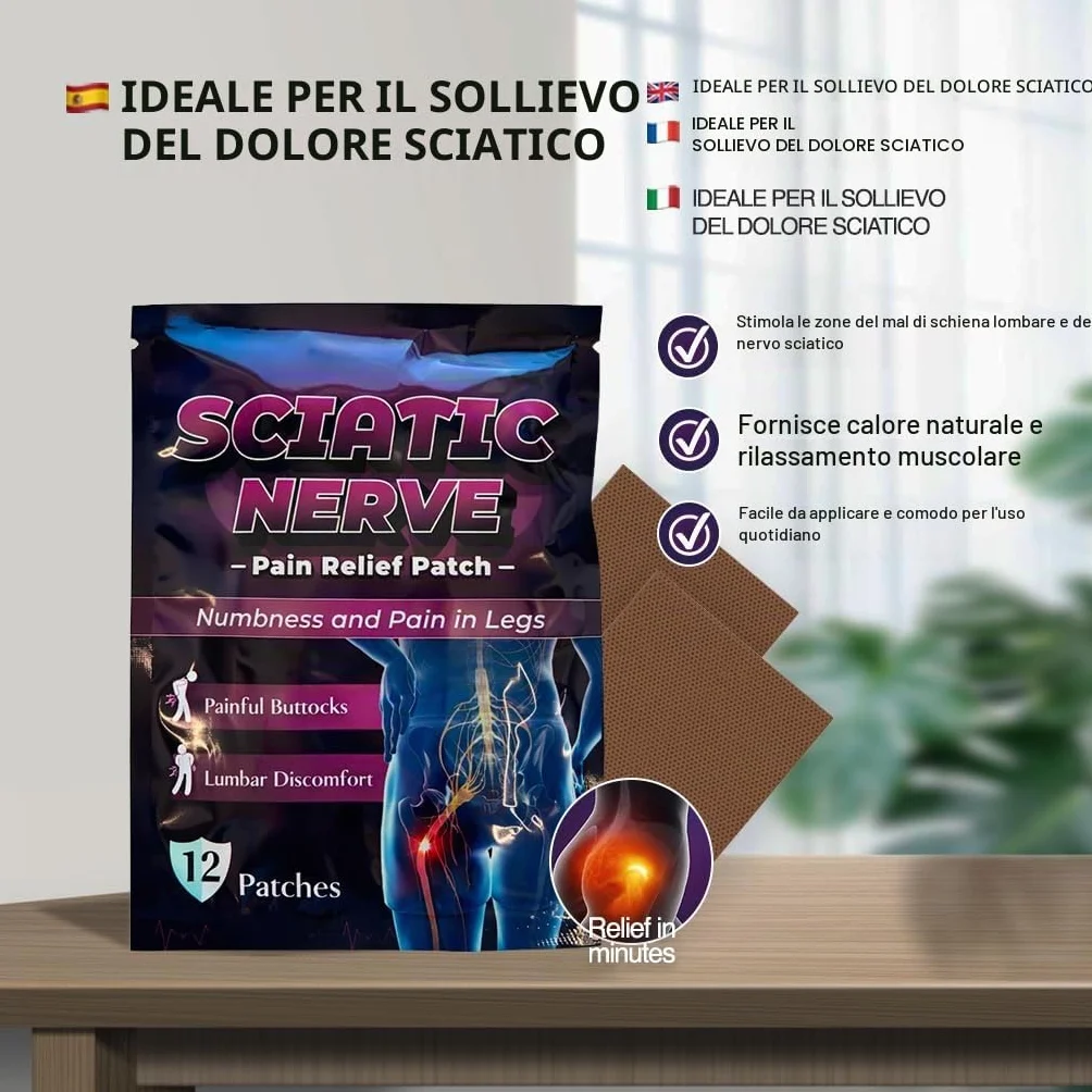 Patch Sciatico 60 Pezzi – Cerotto Riscaldante per Dolore Nervo Sciatico, Lombari, Schiena e Articolazioni