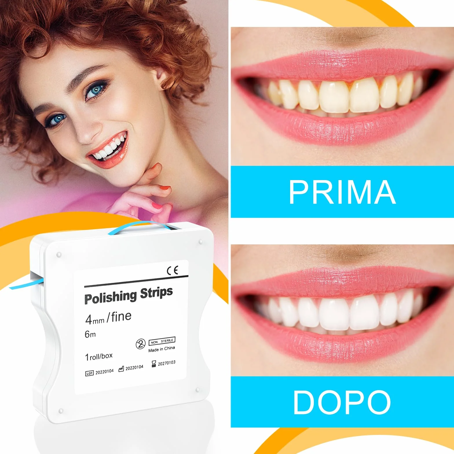 AISEELY Strisce Sbiancanti Denti, Sbiancante Denti di Strisce per Lucidatura Dentale, 1pcs 6m/Rotoli/Scatola di Carta Vetrata per Pulizia Denti, 4mm di Spessore Sbiancante Denti Professionale Kit