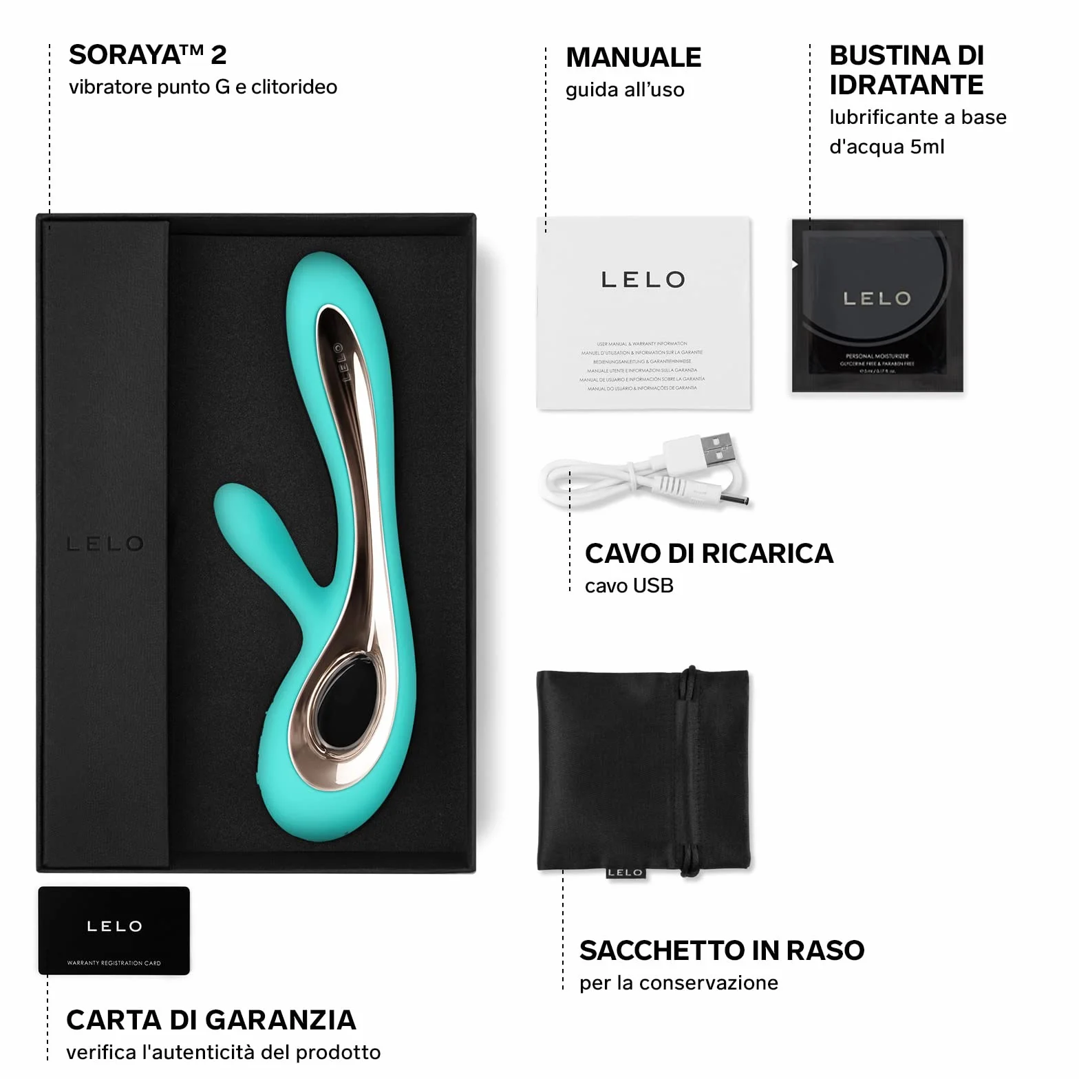 LELO SORAYA 2 Vibratore Rabbit per il Punto G e il Clitoride, Impermeabile e Wireless, Vibratore Donna con Stimolatore Clitorideo Femminile, Sex Toys per Donne, Vibratori Femminili, Aqua