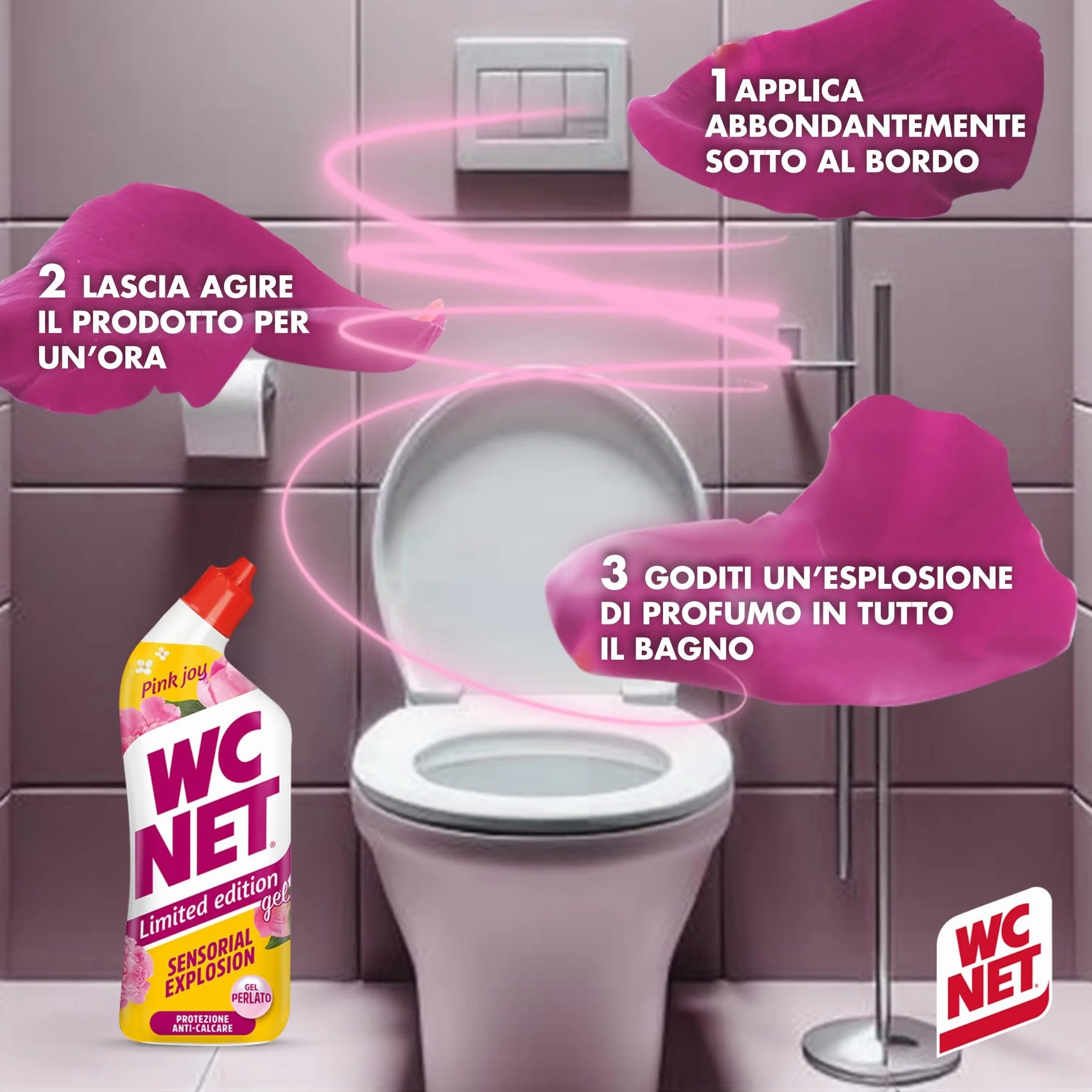 Wc Net Detergente Liquido per Sanitari Essenza Peonia e Muschio Bianco 700 ml x 4 Confezioni