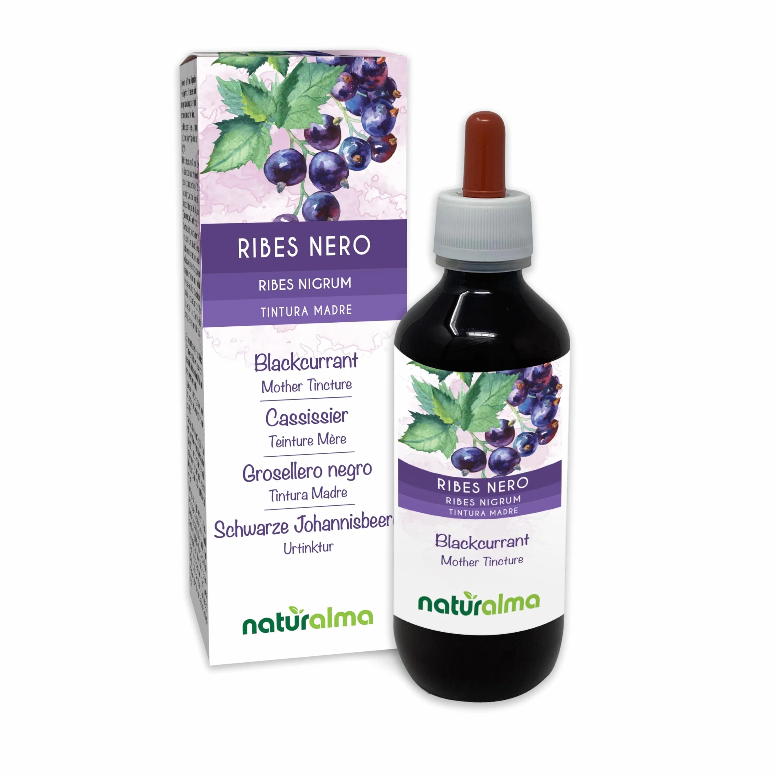 Ribes nero (Ribes nigrum) foglie e frutti Tintura Madre analcoolica Naturalma - Estratto liquido gocce 200 ml - Integratore alimentare - Vegano